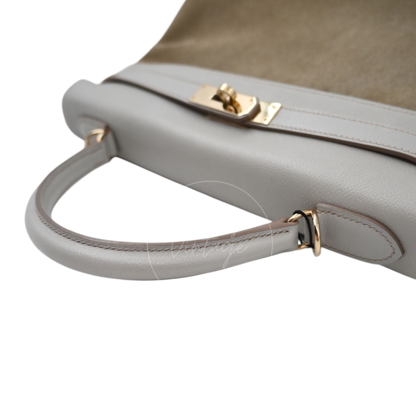 [Pre-owned] Hermes Kelly 32 Bag Gris Perle Evercolor and Veau Doblis Stamp Square Q