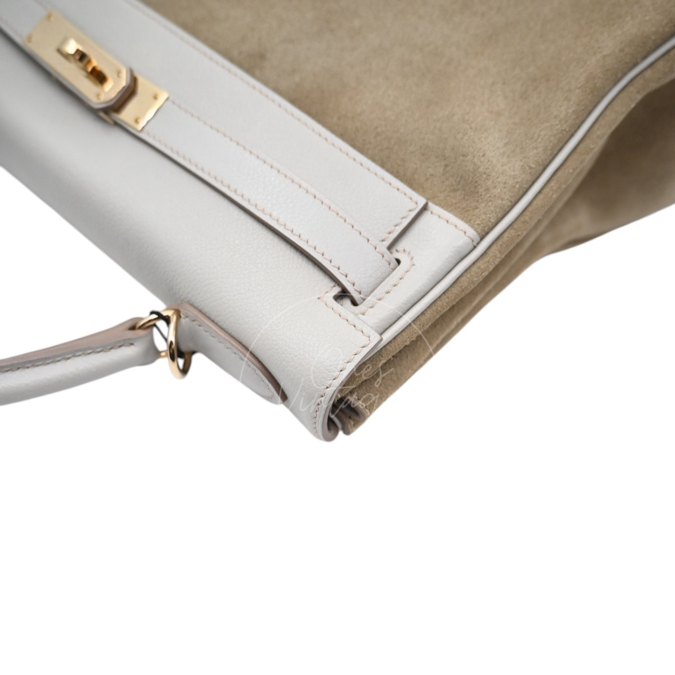 [Pre-owned] Hermes Kelly 32 Bag Gris Perle Evercolor and Veau Doblis Stamp Square Q