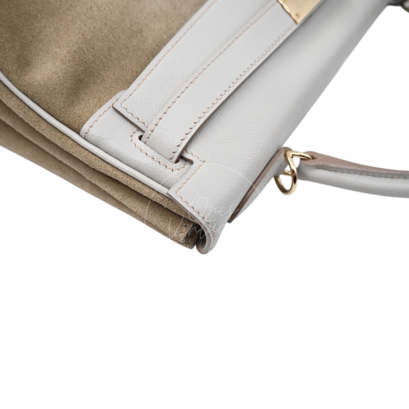 [Pre-owned] Hermes Kelly 32 Bag Gris Perle Evercolor and Veau Doblis Stamp Square Q