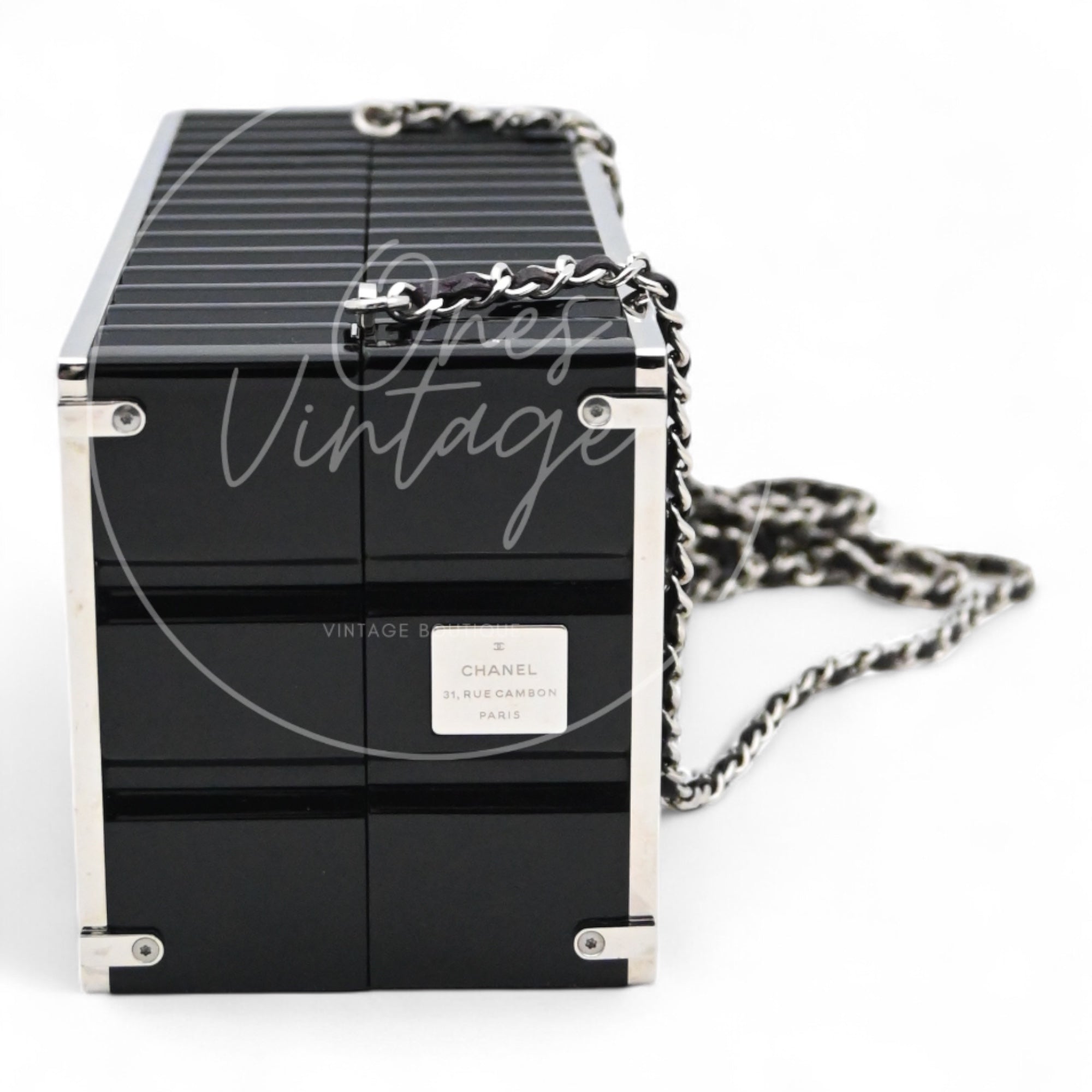 [Pre-owned] Chanel Black Purple Container Minaudiere Evening Bag series 25
