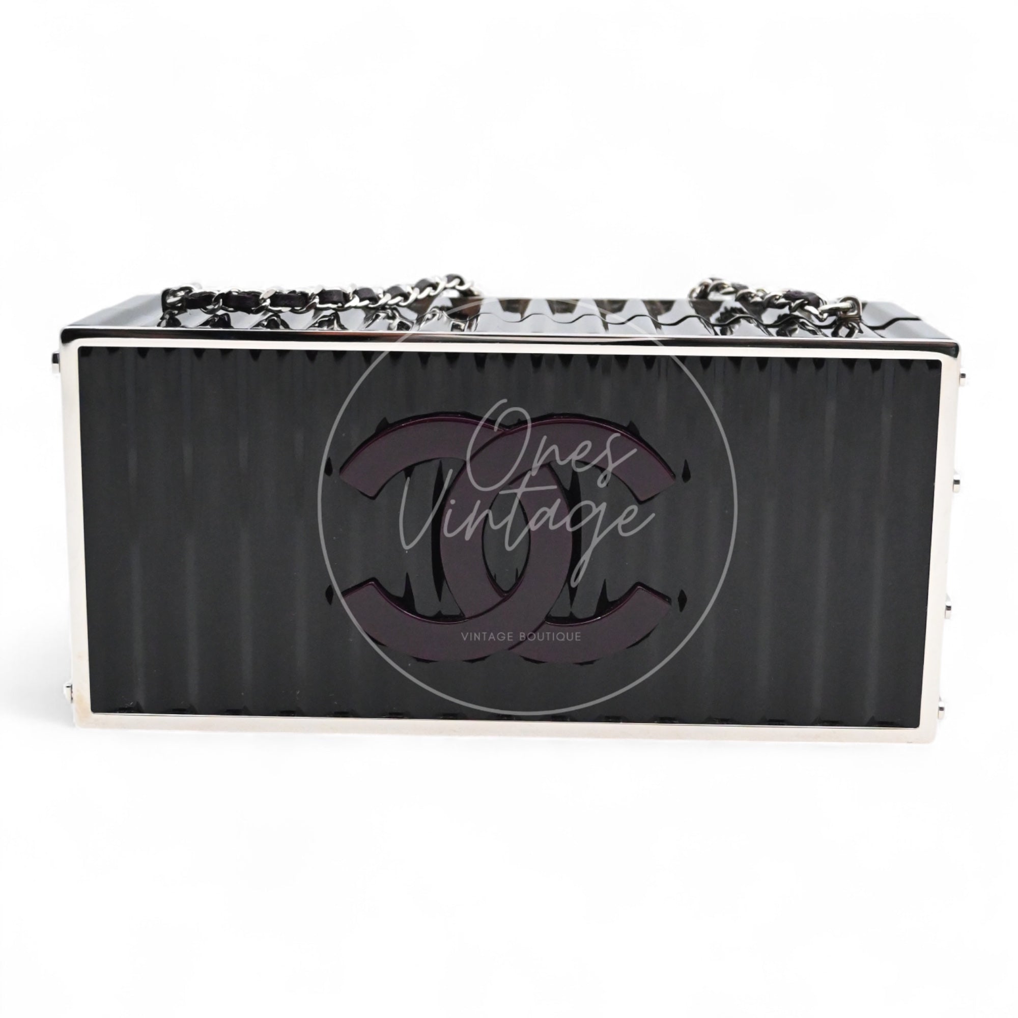 [Pre-owned] Chanel Black Purple Container Minaudiere Evening Bag series 25