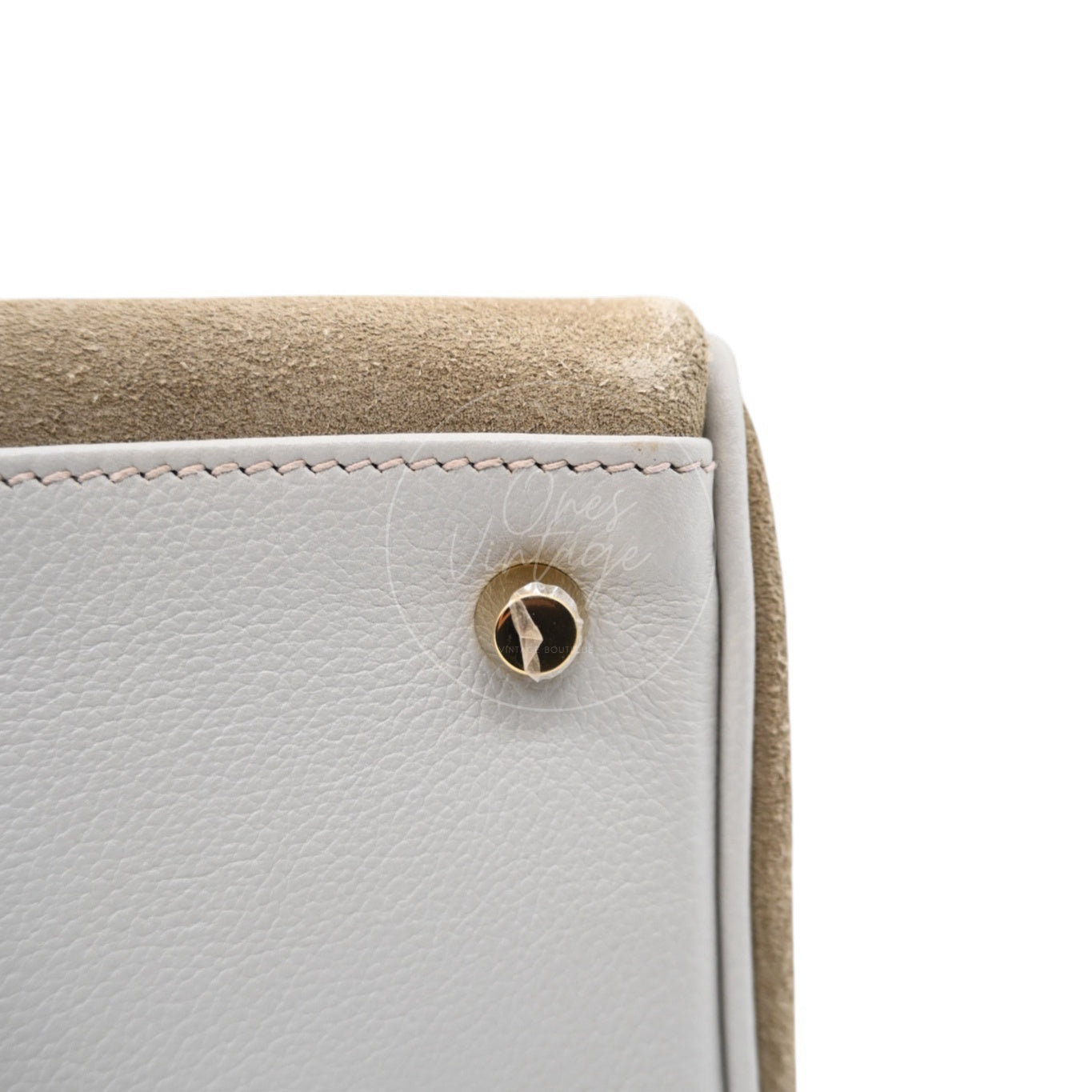 [Pre-owned] Hermes Kelly 32 Bag Gris Perle Evercolor and Veau Doblis Stamp Square Q