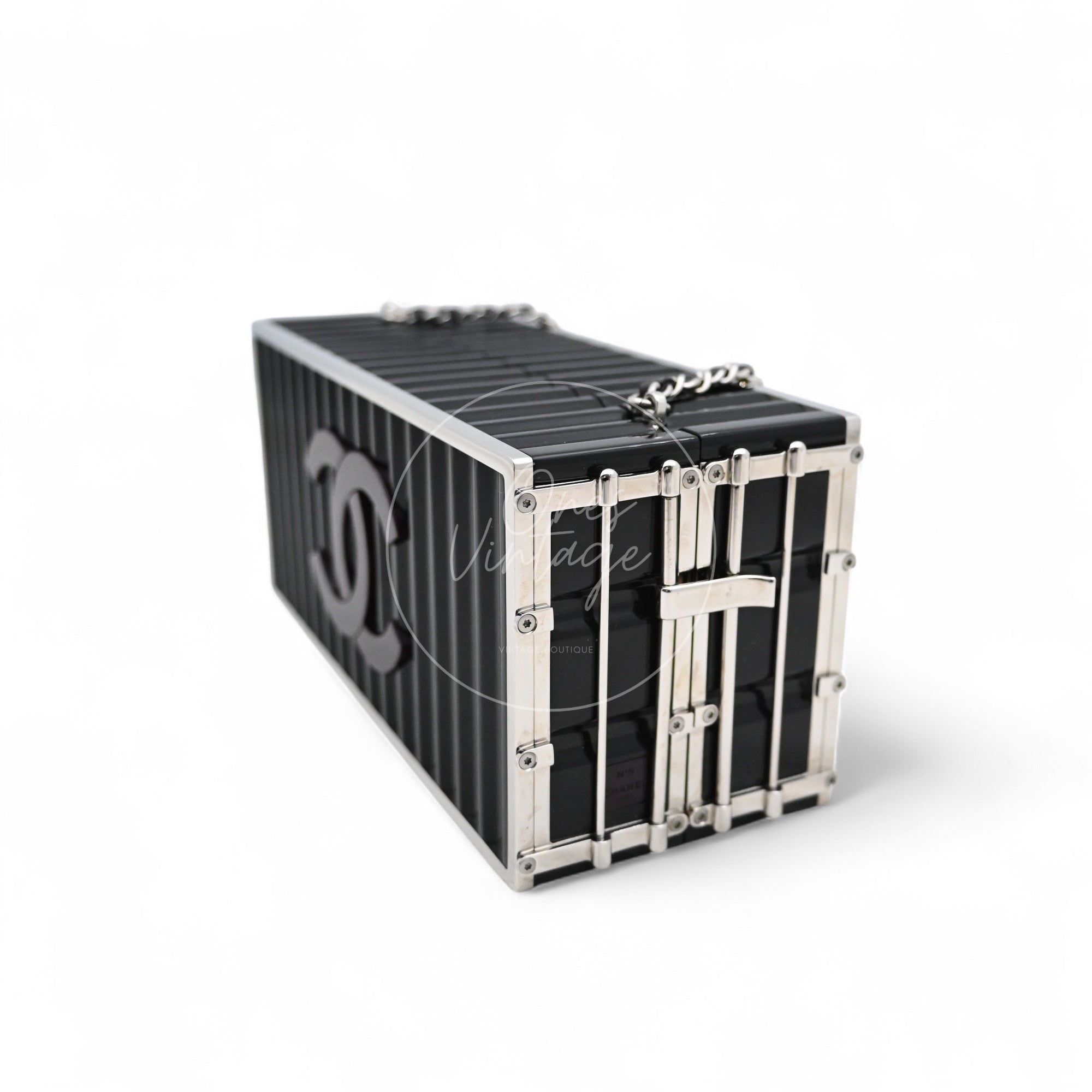[Pre-owned] Chanel Black Purple Container Minaudiere Evening Bag series 25