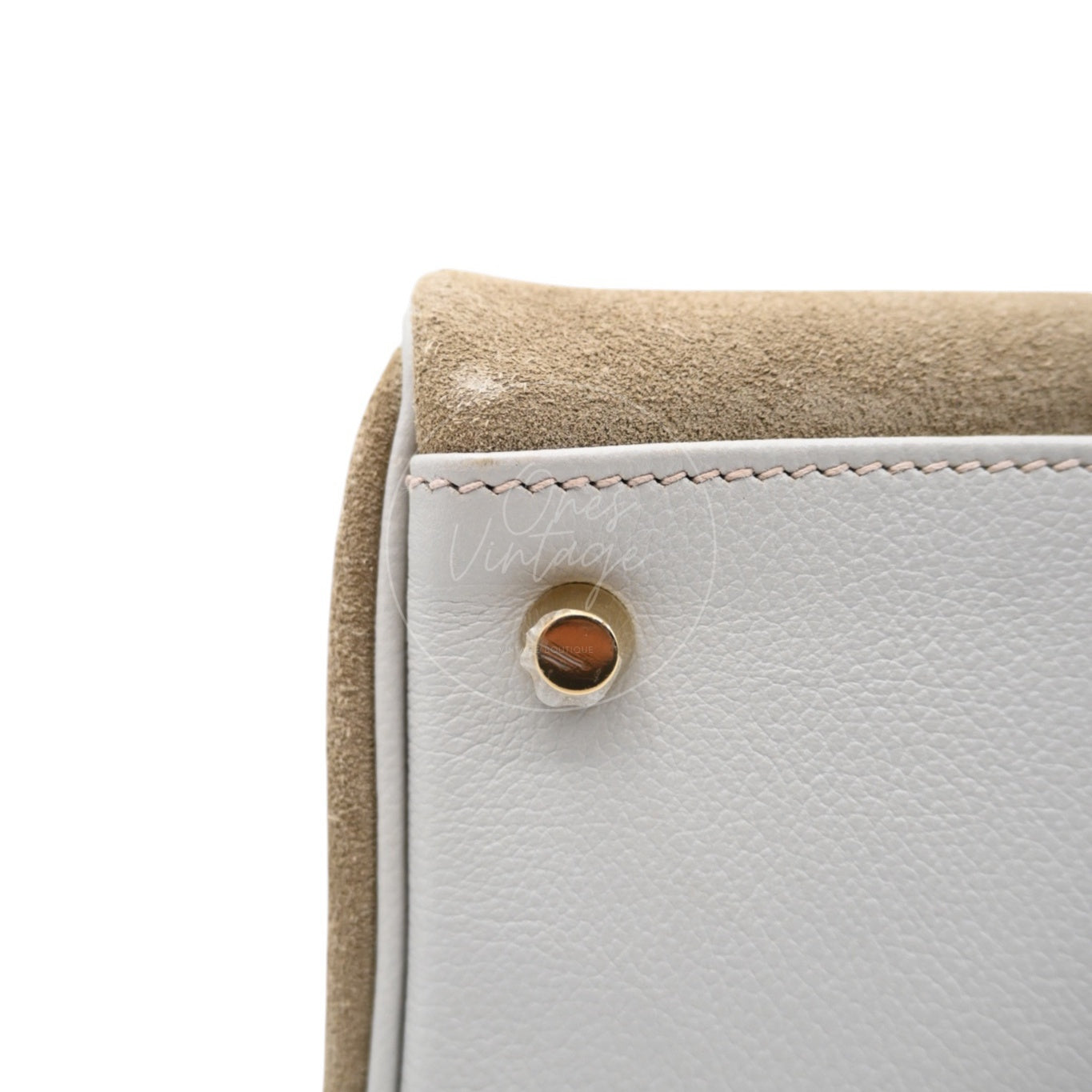 [Pre-owned] Hermes Kelly 32 Bag Gris Perle Evercolor and Veau Doblis Stamp Square Q