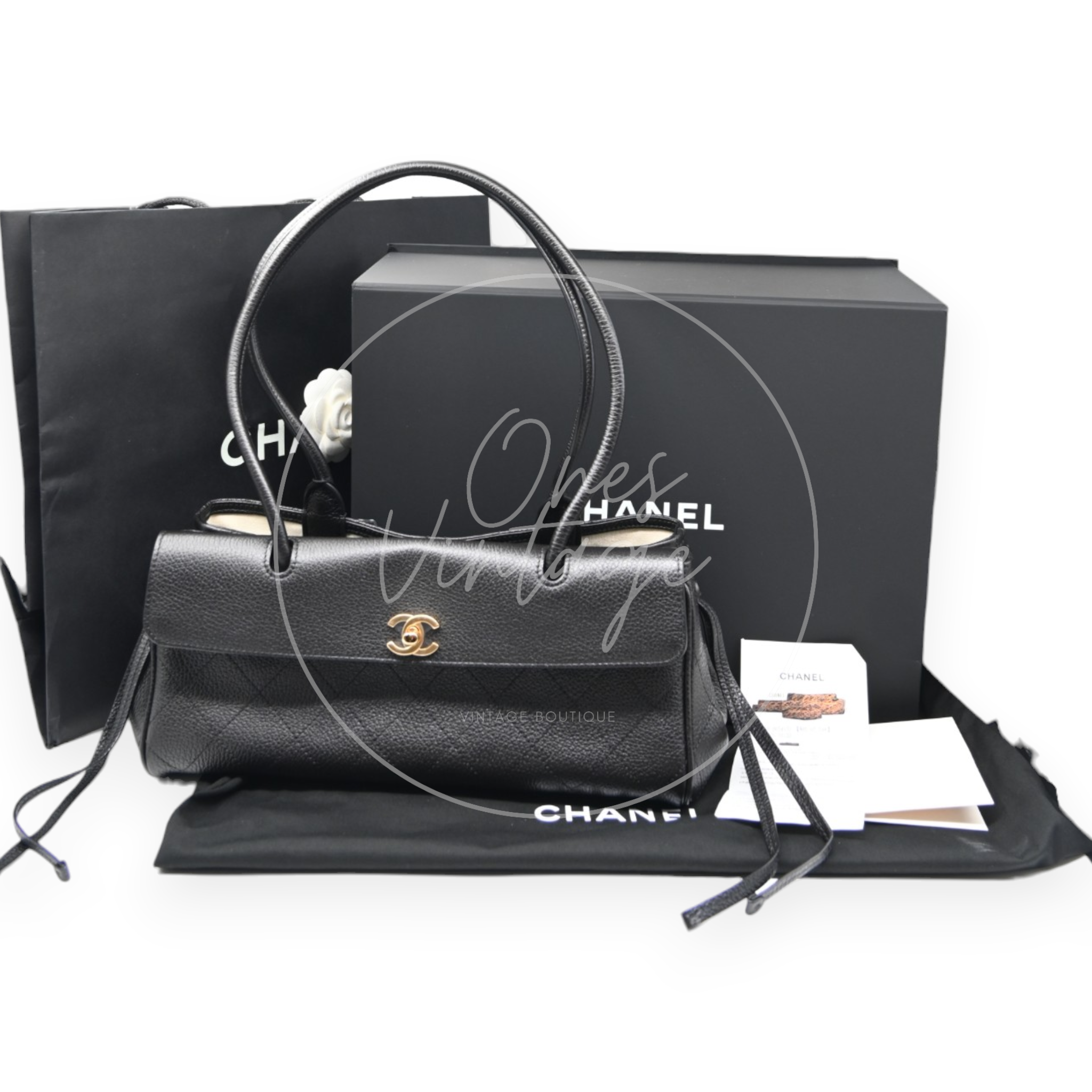 Chanel Small Urban Essential East West Caviar Shopping Tote Bag Black GHW