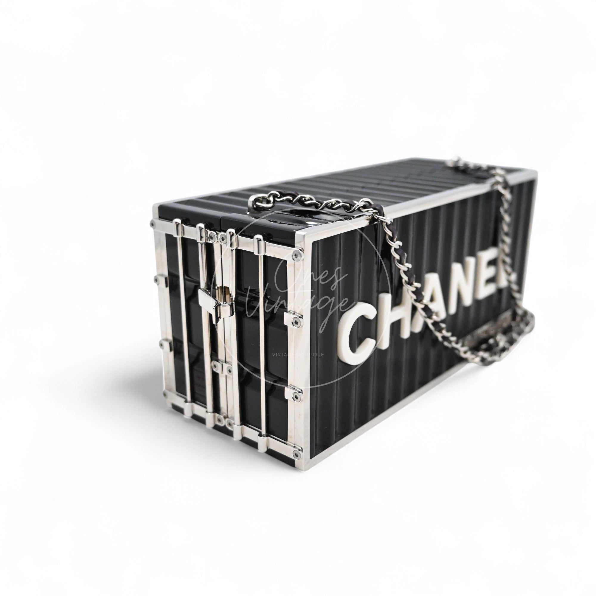 [Pre-owned] Chanel Black Purple Container Minaudiere Evening Bag series 25