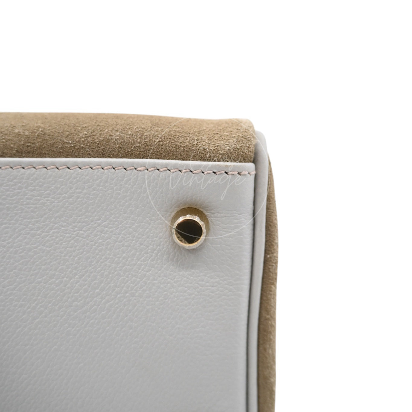 [Pre-owned] Hermes Kelly 32 Bag Gris Perle Evercolor and Veau Doblis Stamp Square Q