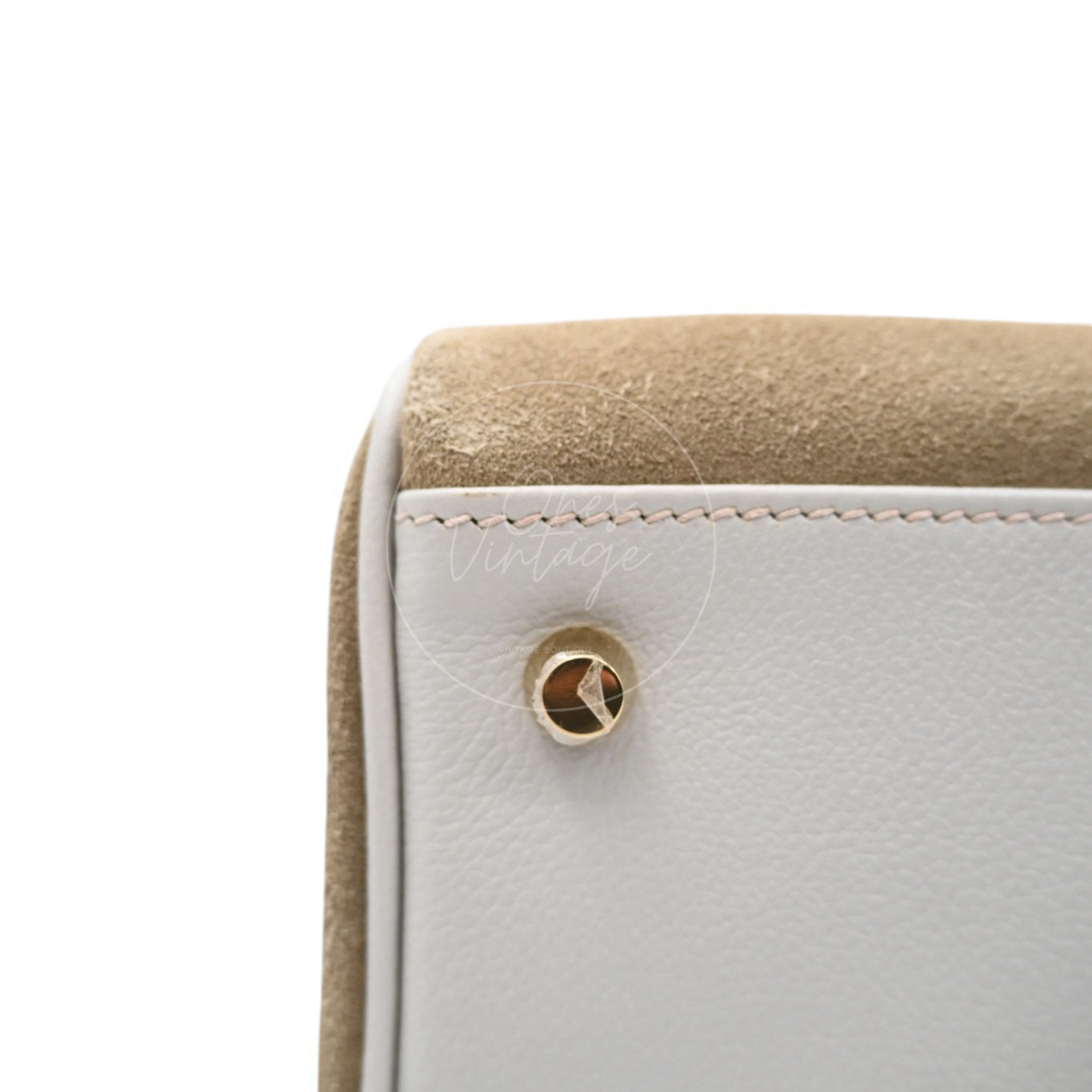 [Pre-owned] Hermes Kelly 32 Bag Gris Perle Evercolor and Veau Doblis Stamp Square Q