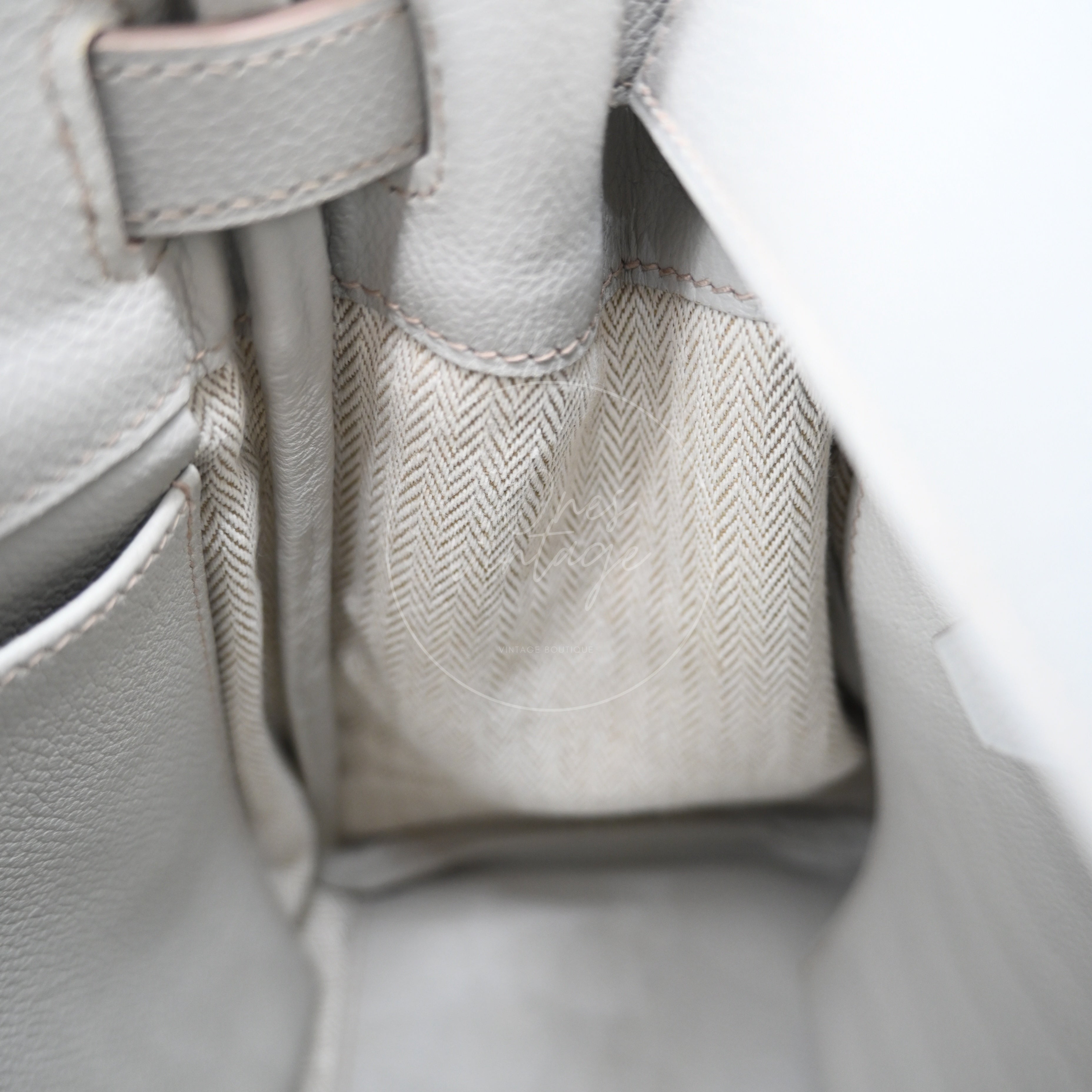 [Pre-owned] Hermes Kelly 32 Bag Gris Perle Evercolor and Veau Doblis Stamp Square Q