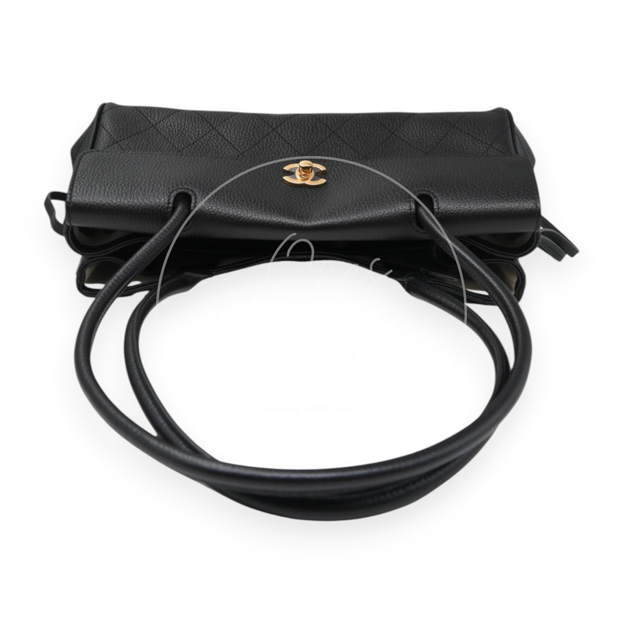 Chanel Small Urban Essential East West Caviar Shopping Tote Bag Black GHW
