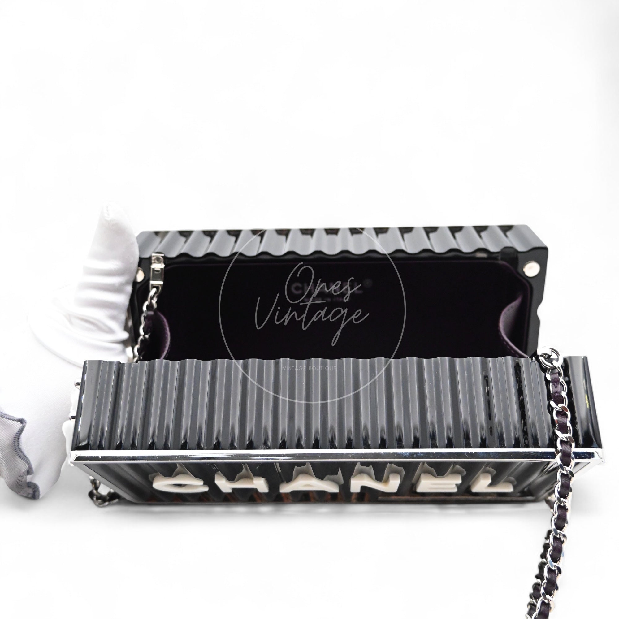 [Pre-owned] Chanel Black Purple Container Minaudiere Evening Bag series 25
