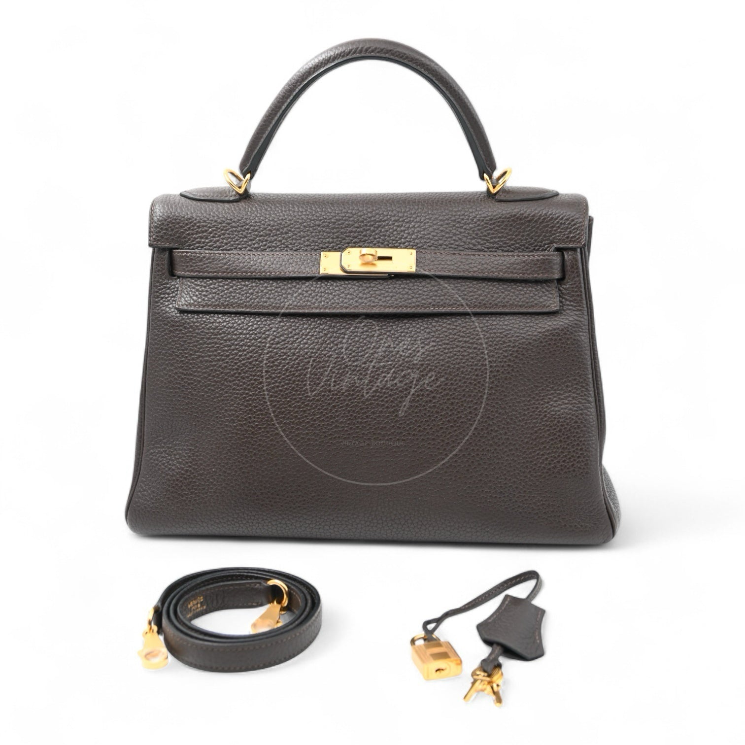 [Pre-owned] Hermes Kelly 32 Ebene Togo Stamp Square P Handbag