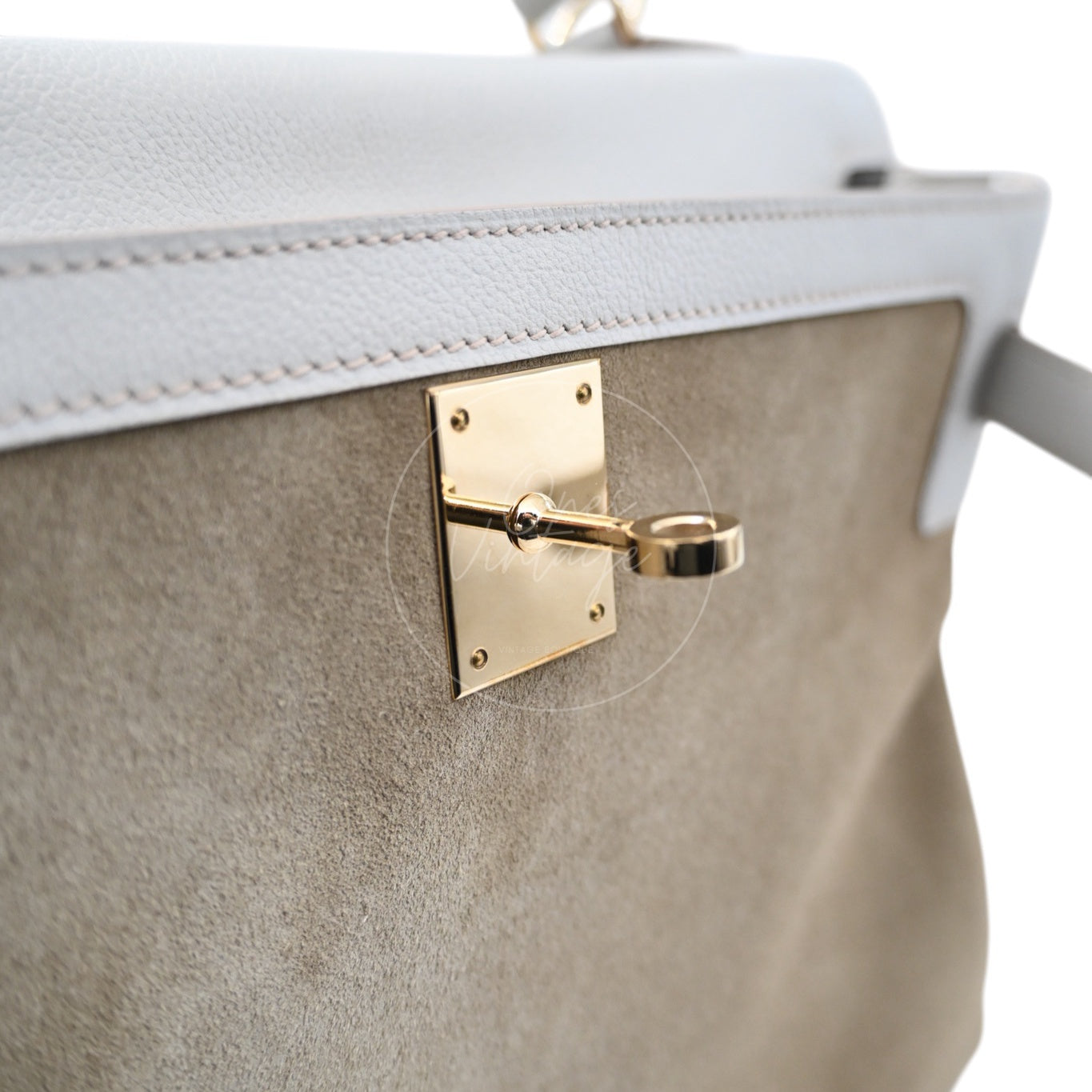 [Pre-owned] Hermes Kelly 32 Bag Gris Perle Evercolor and Veau Doblis Stamp Square Q