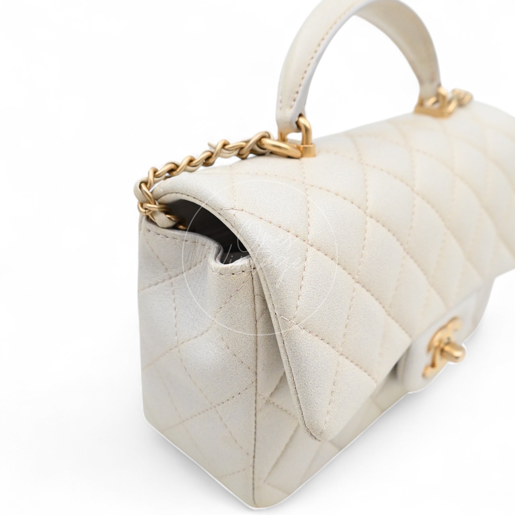 [Pre-owned] Chanel Rectangualr Mini with Handle White