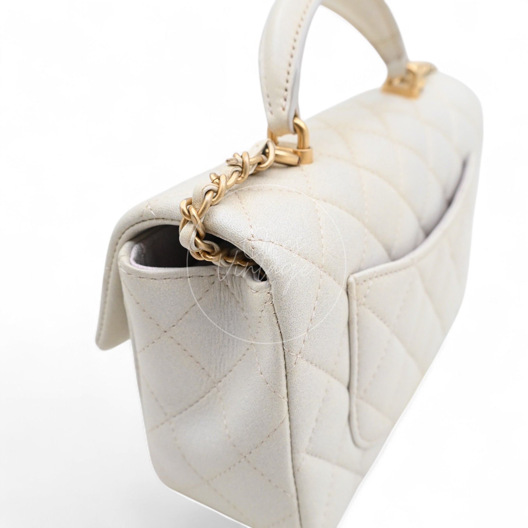 [Pre-owned] Chanel Rectangualr Mini with Handle White