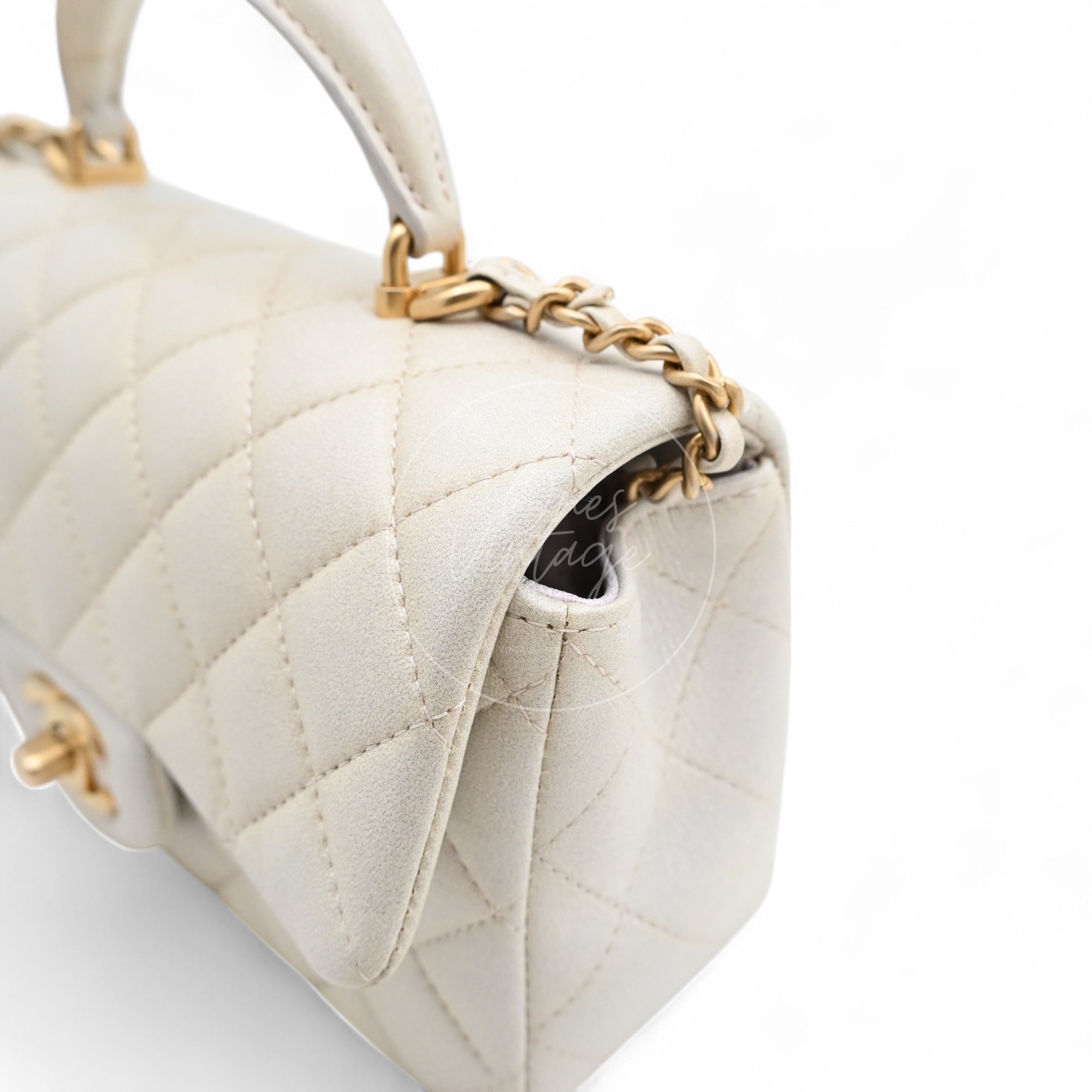 [Pre-owned] Chanel Rectangualr Mini with Handle White