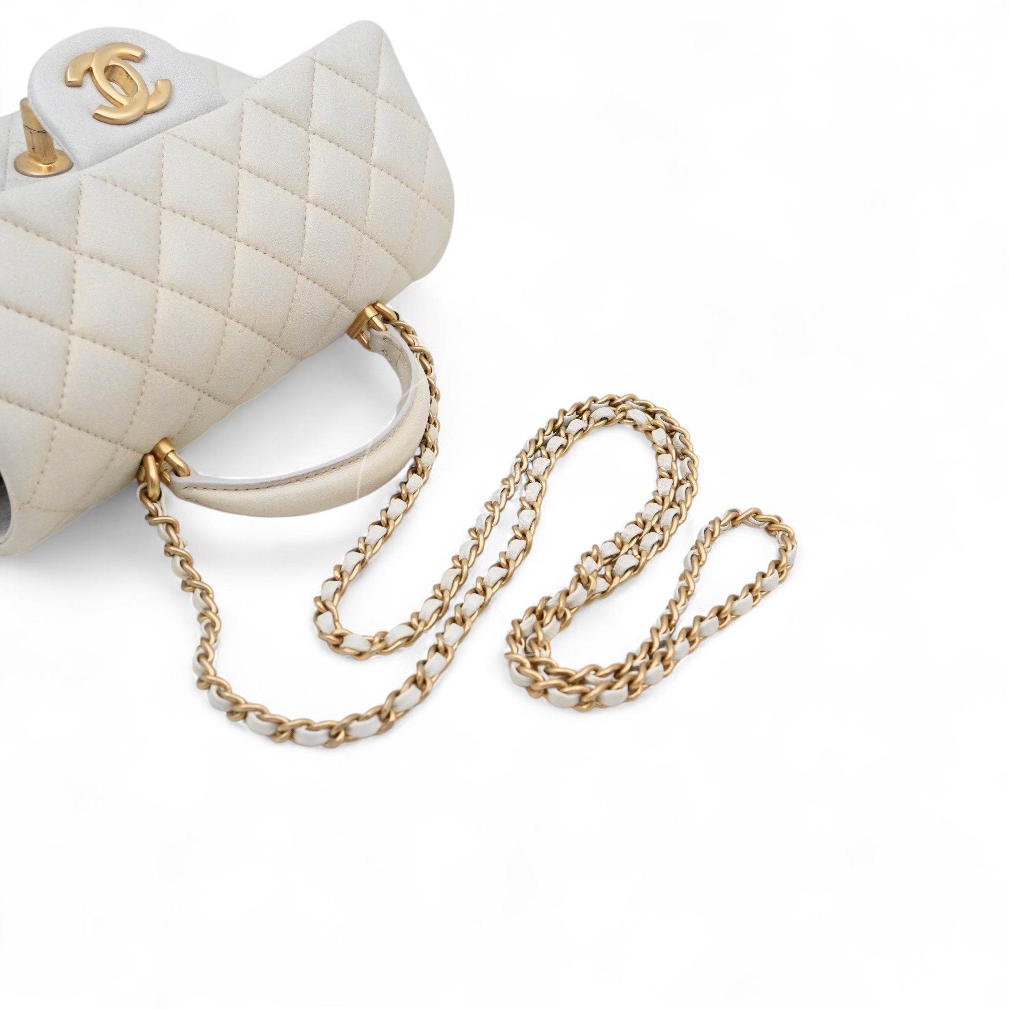 [Pre-owned] Chanel Rectangualr Mini with Handle White
