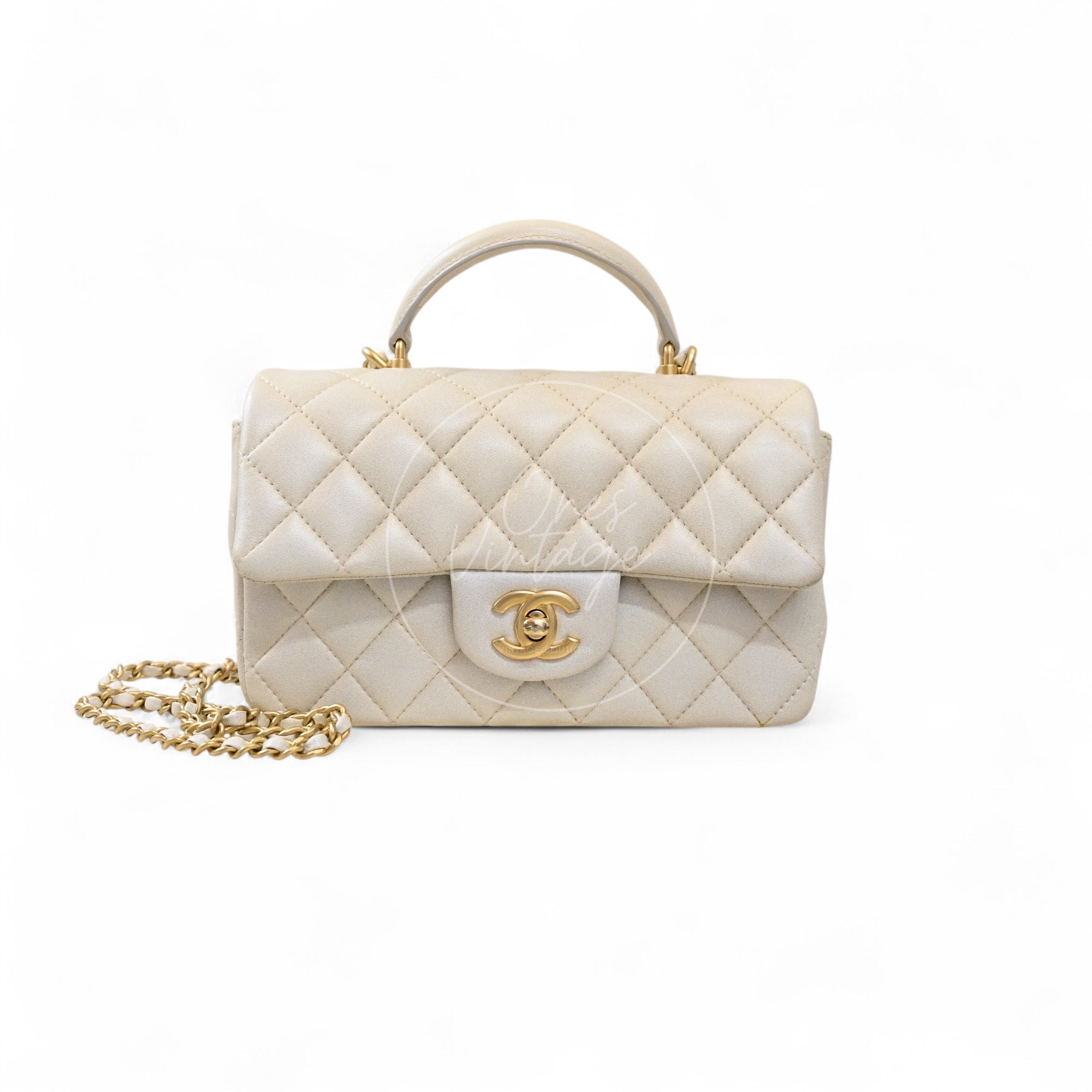 [Pre-owned] Chanel Rectangualr Mini with Handle White