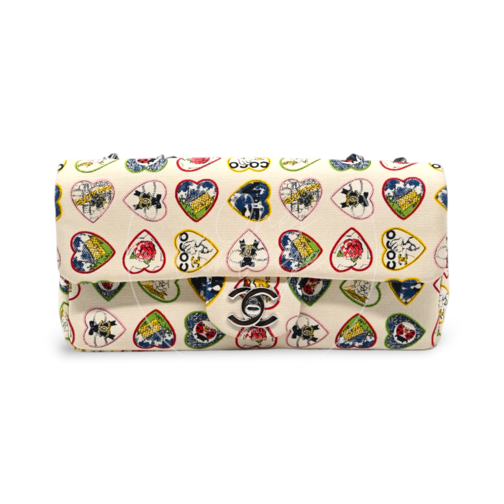 Chanel Valentine Canvas Flap Bag Multicolour Heart Print