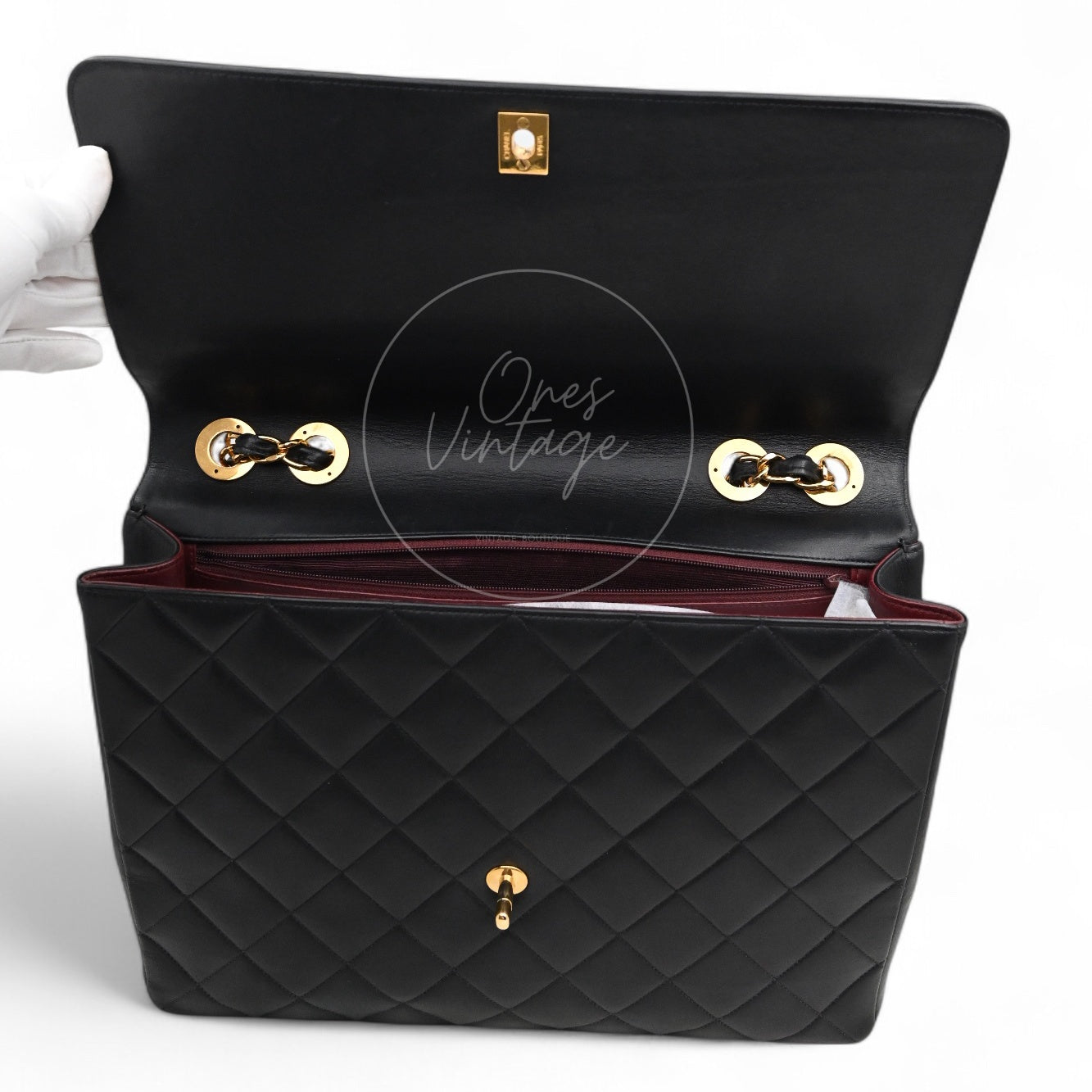 [Pre-owned] Chanel Vintage Maxi CC Black lambskin Straight Flap Bag