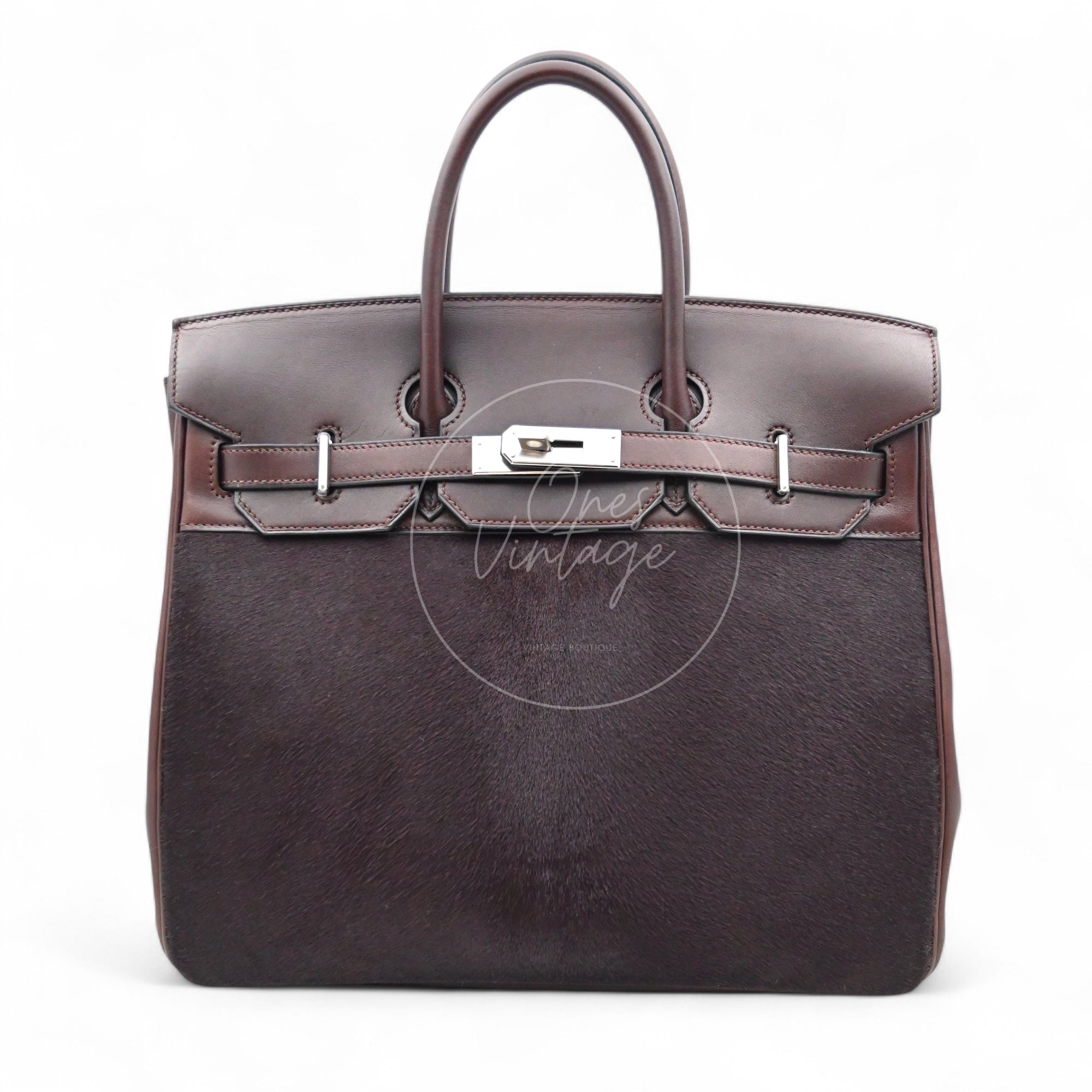 [Pre-owned] Hermes Birkin HAC 32 Ebene Swift Ponyhair Troika PHW Stamp Square K