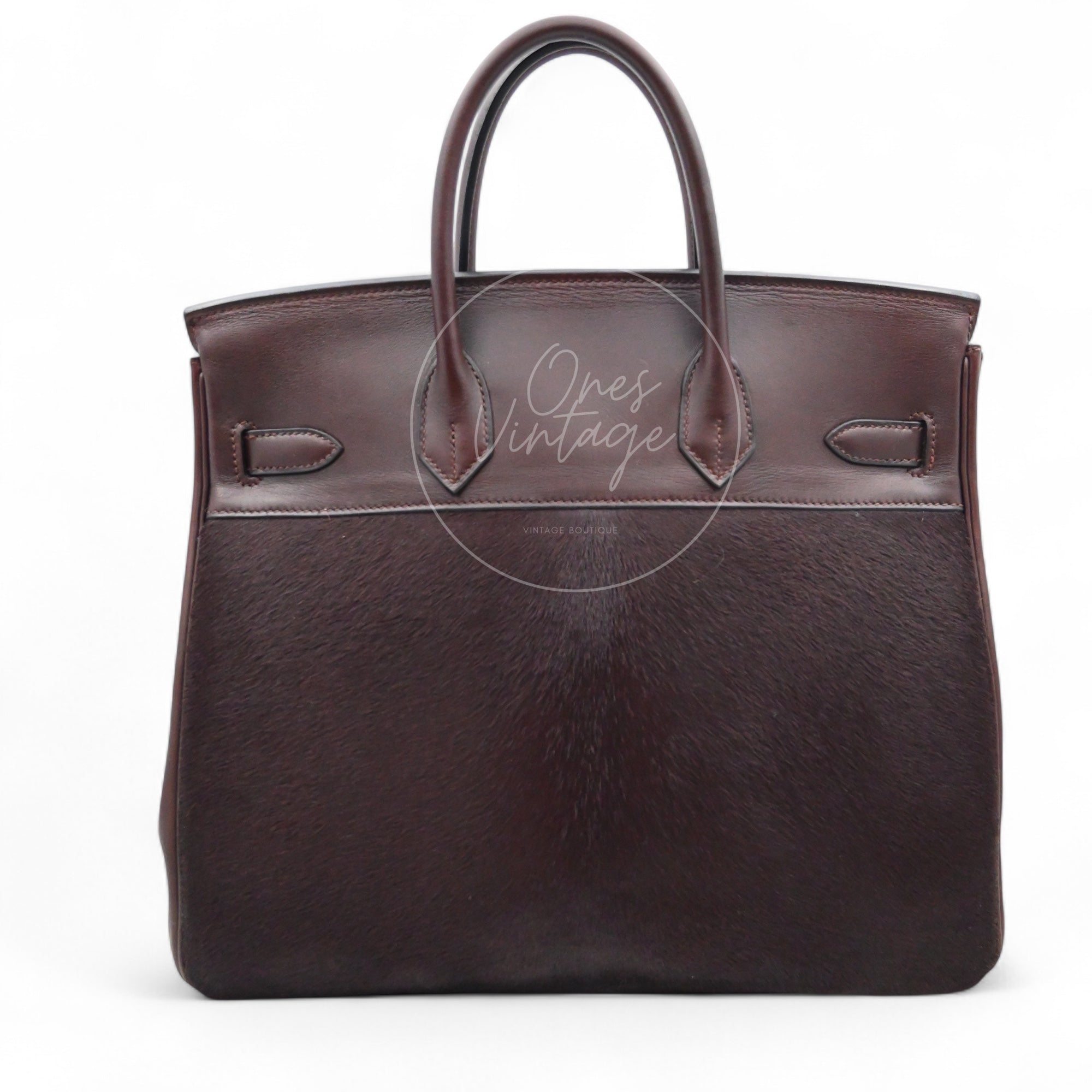 [Pre-owned] Hermes Birkin HAC 32 Ebene Swift Ponyhair Troika PHW Stamp Square K