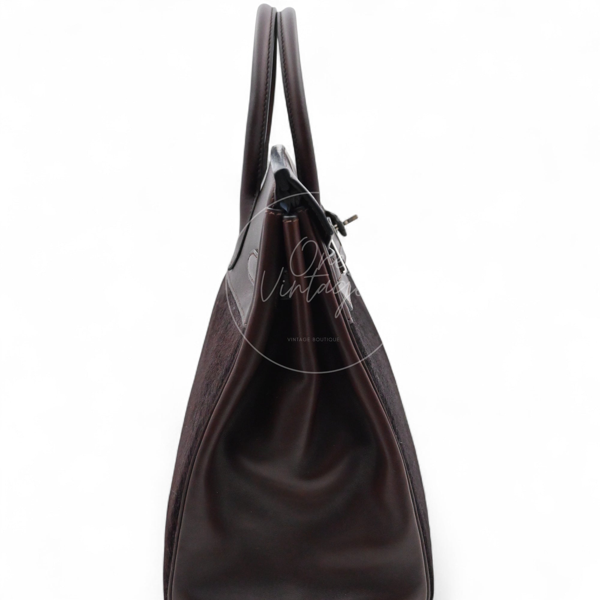 [Pre-owned] Hermes Birkin HAC 32 Ebene Swift Ponyhair Troika PHW Stamp Square K