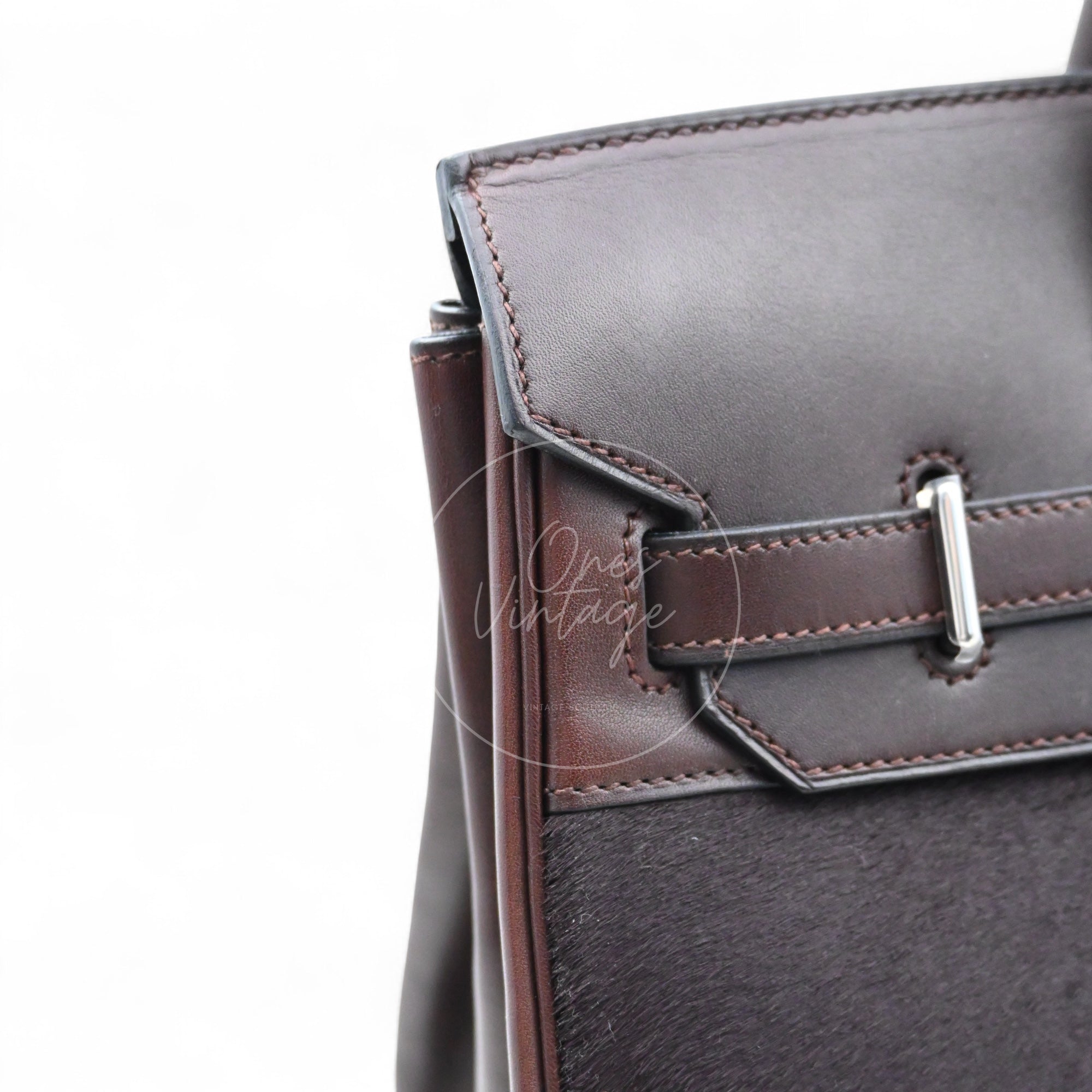 [Pre-owned] Hermes Birkin HAC 32 Ebene Swift Ponyhair Troika PHW Stamp Square K