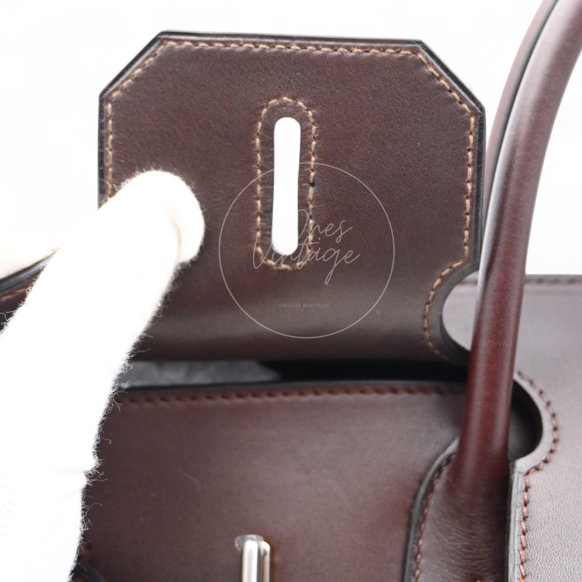 [Pre-owned] Hermes Birkin HAC 32 Ebene Swift Ponyhair Troika PHW Stamp Square K