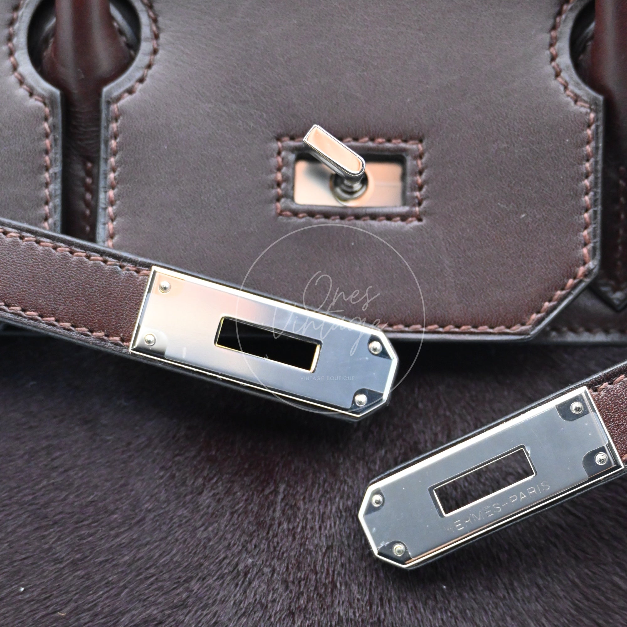 [Pre-owned] Hermes Birkin HAC 32 Ebene Swift Ponyhair Troika PHW Stamp Square K