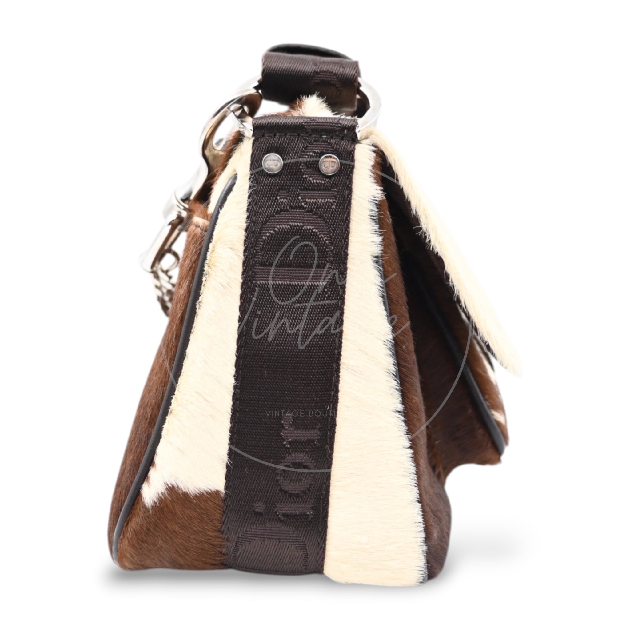 [Pre-owned] Christian Dior Y2K Brown and Cream Pony Hair Shoulder Bag