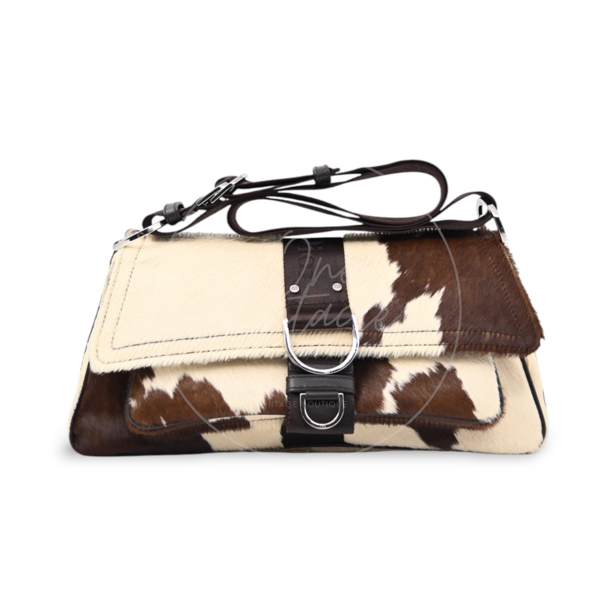 [Pre-owned] Christian Dior Y2K Brown and Cream Pony Hair Shoulder Bag