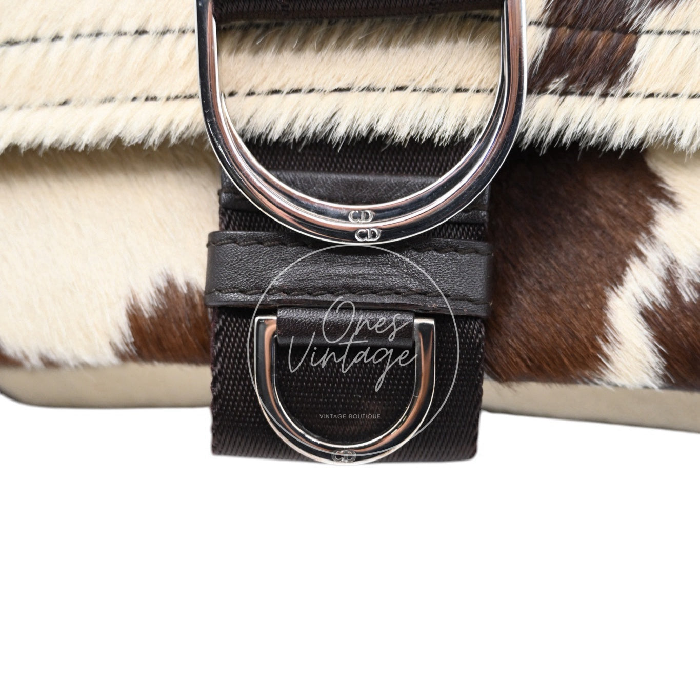 [Pre-owned] Christian Dior Y2K Brown and Cream Pony Hair Shoulder Bag