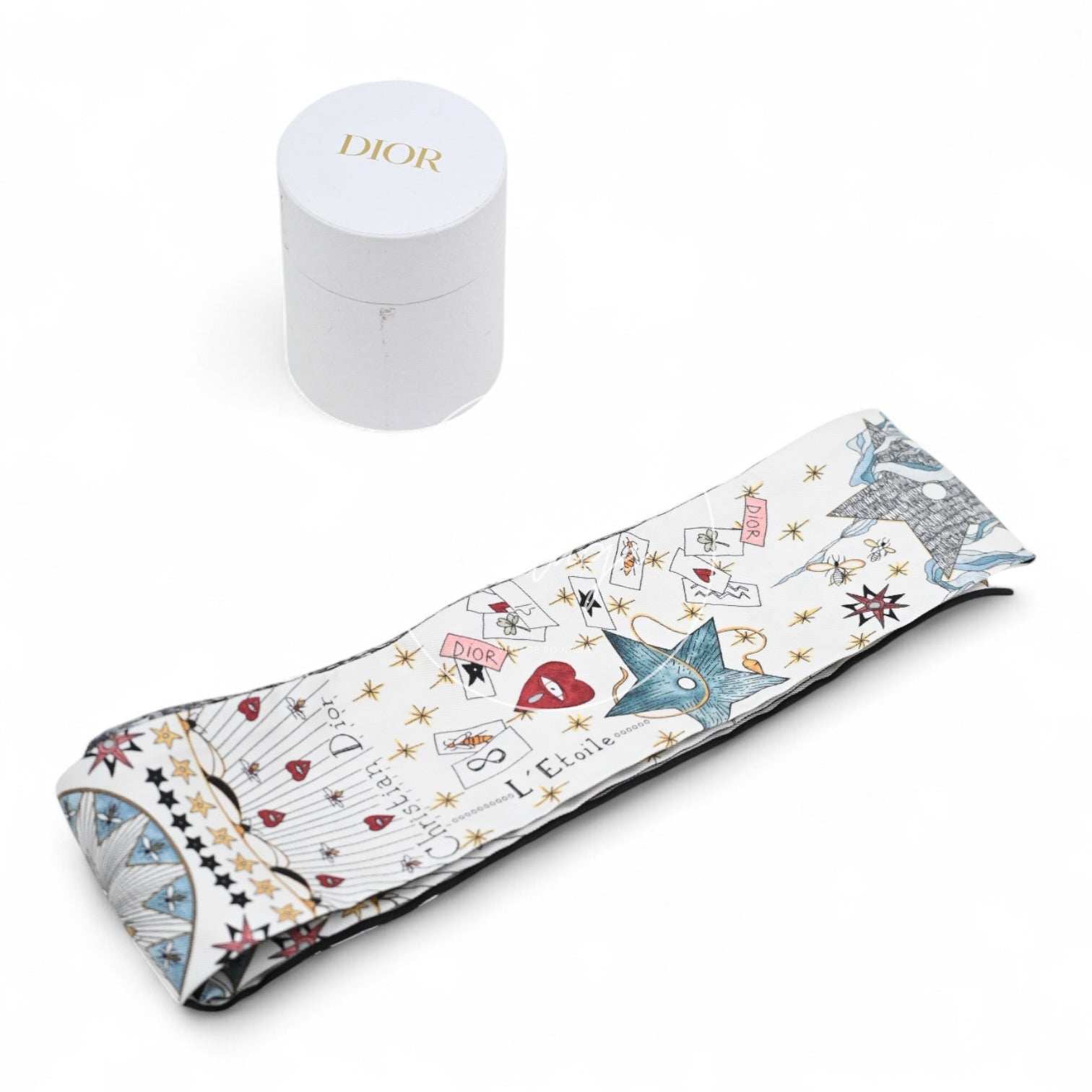 [Pre-owned] Christian Dior White Silk L'Etoile Tarot Twilly