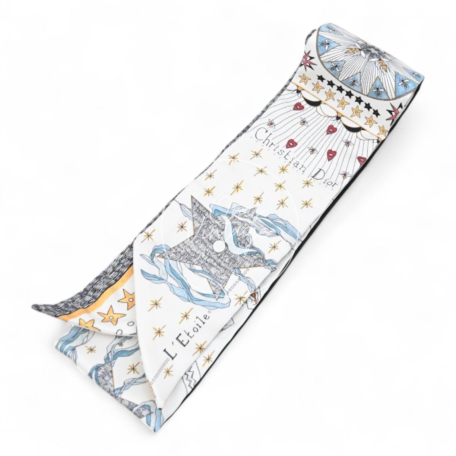 [Pre-owned] Christian Dior White Silk L'Etoile Tarot Twilly