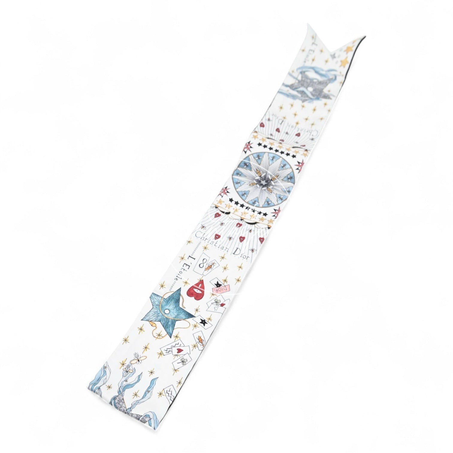 [Pre-owned] Christian Dior White Silk L'Etoile Tarot Twilly