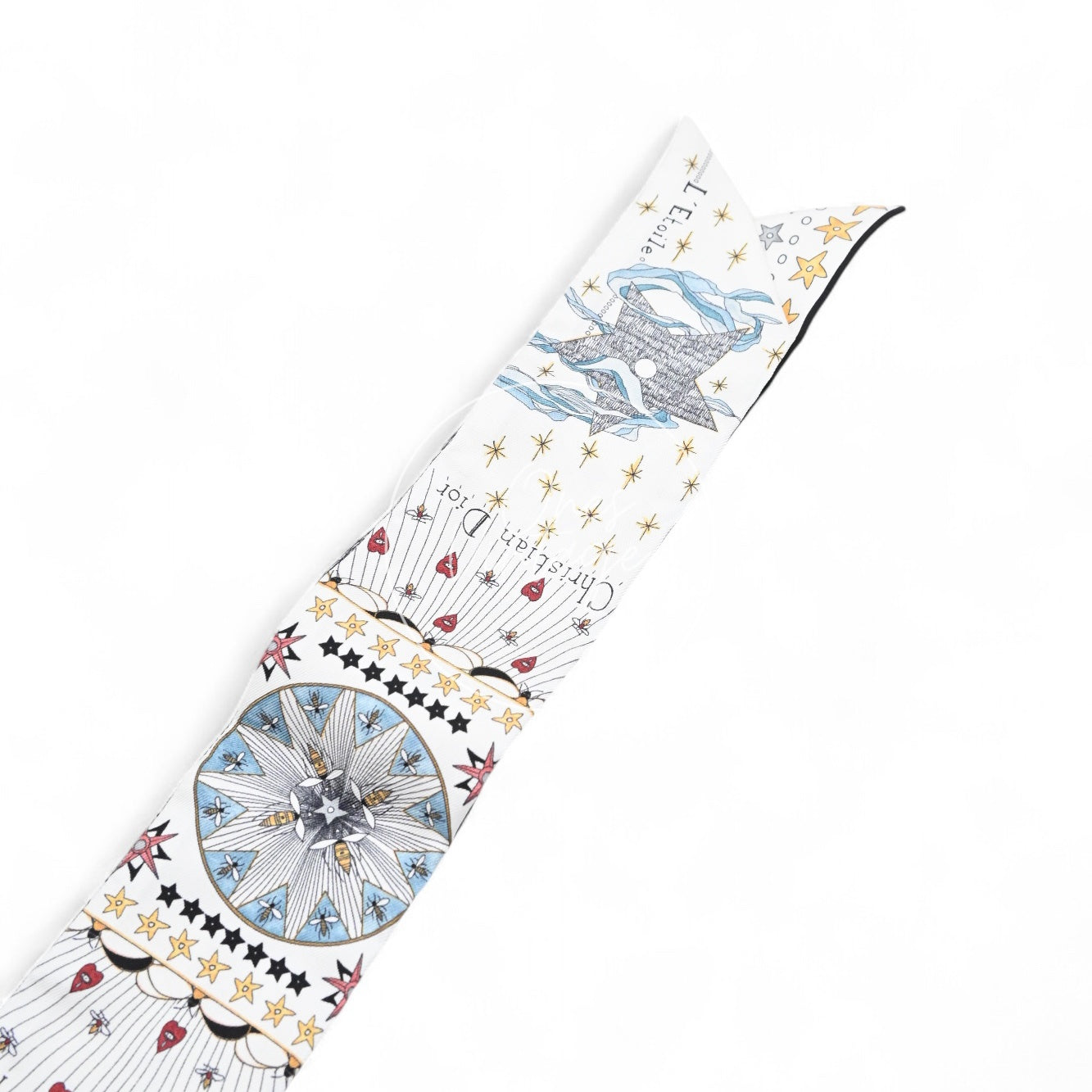 [Pre-owned] Christian Dior White Silk L'Etoile Tarot Twilly