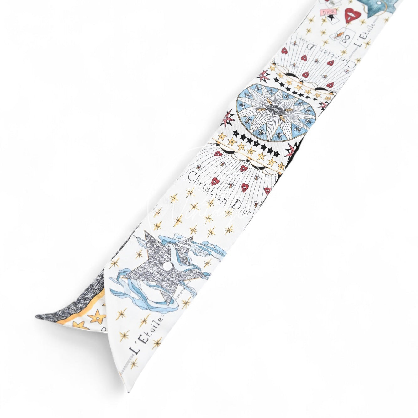 [Pre-owned] Christian Dior White Silk L'Etoile Tarot Twilly