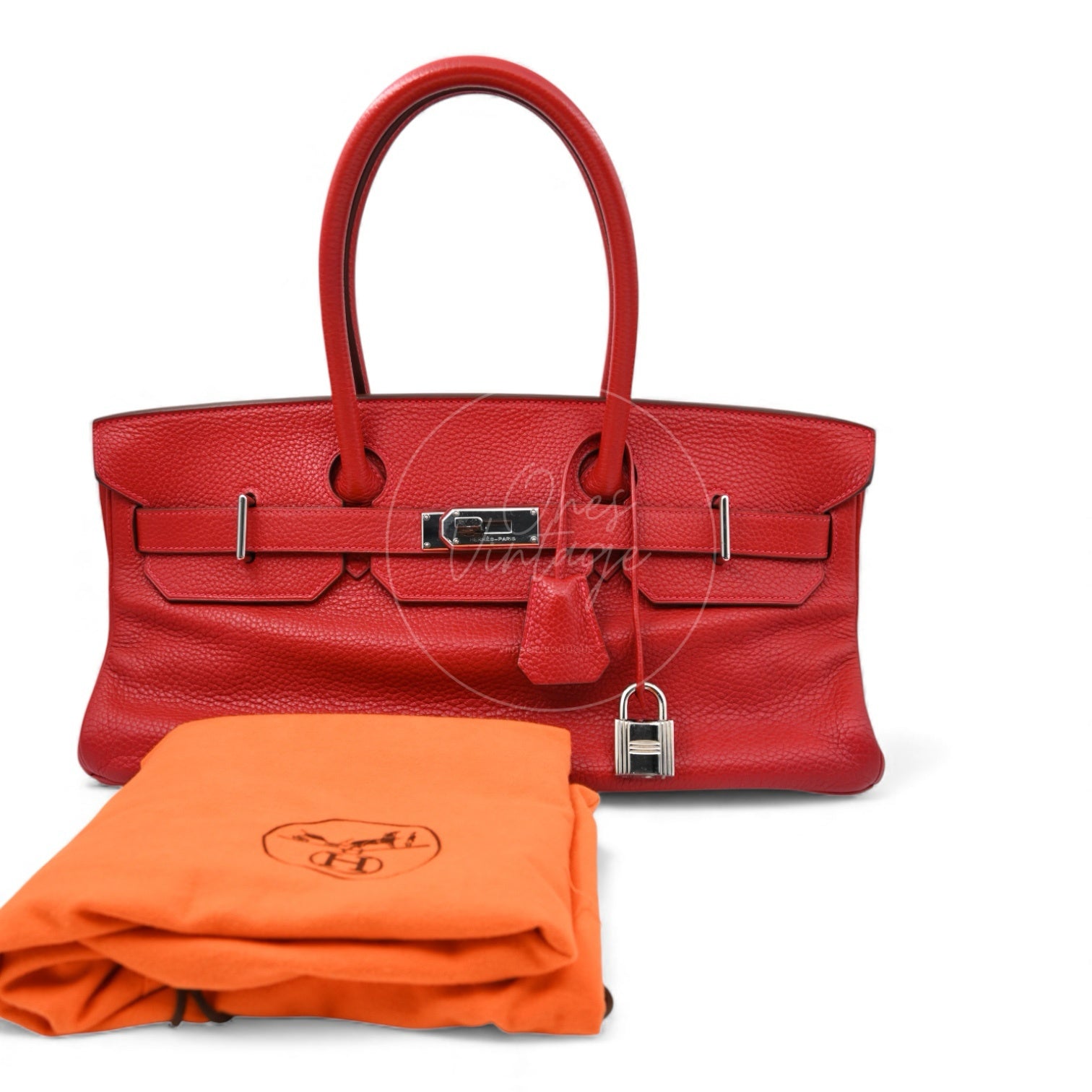 [Pre-owned] Hermes Shoulder Birkin Red PHW Stamp Square I