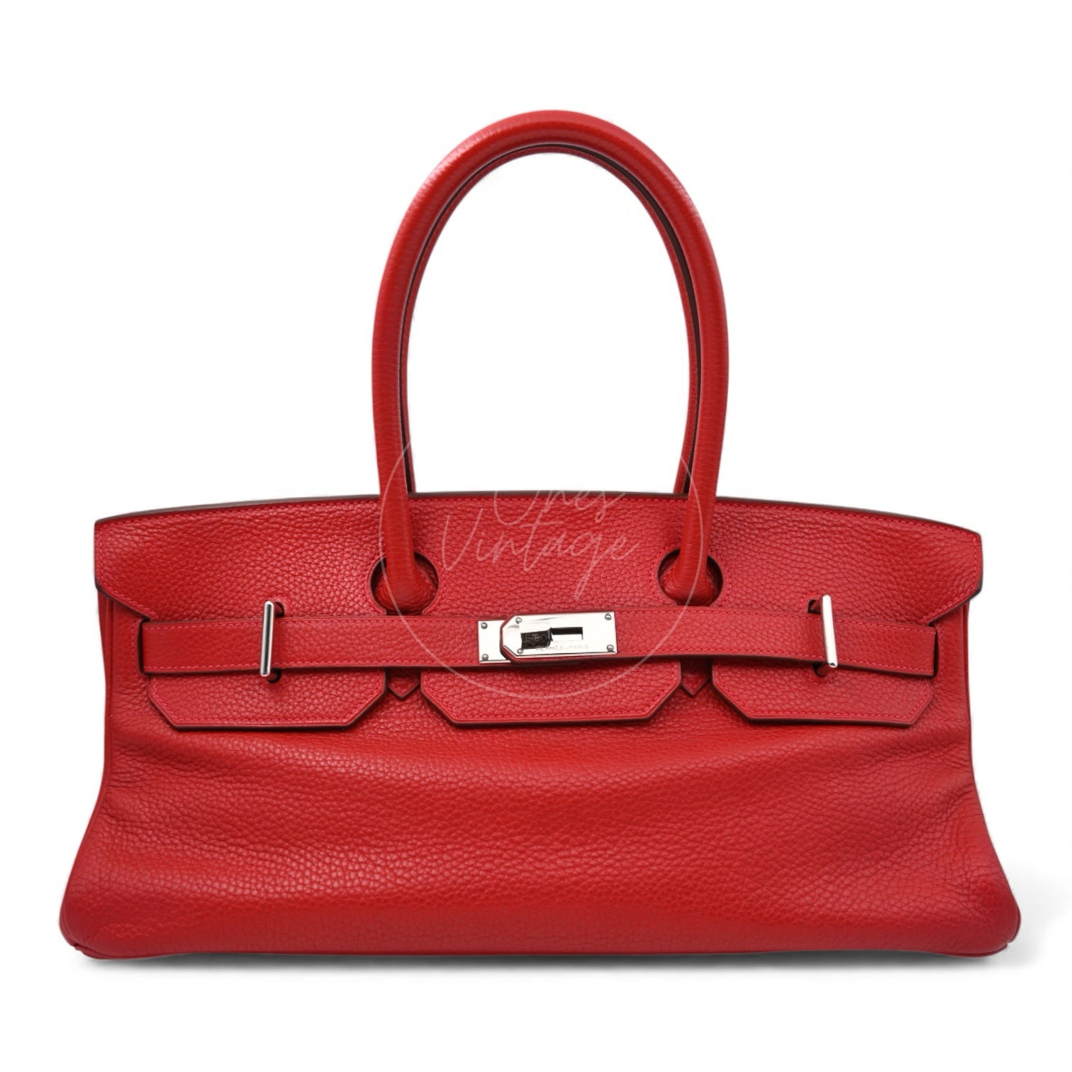 [Pre-owned] Hermes Shoulder Birkin Red PHW Stamp Square I