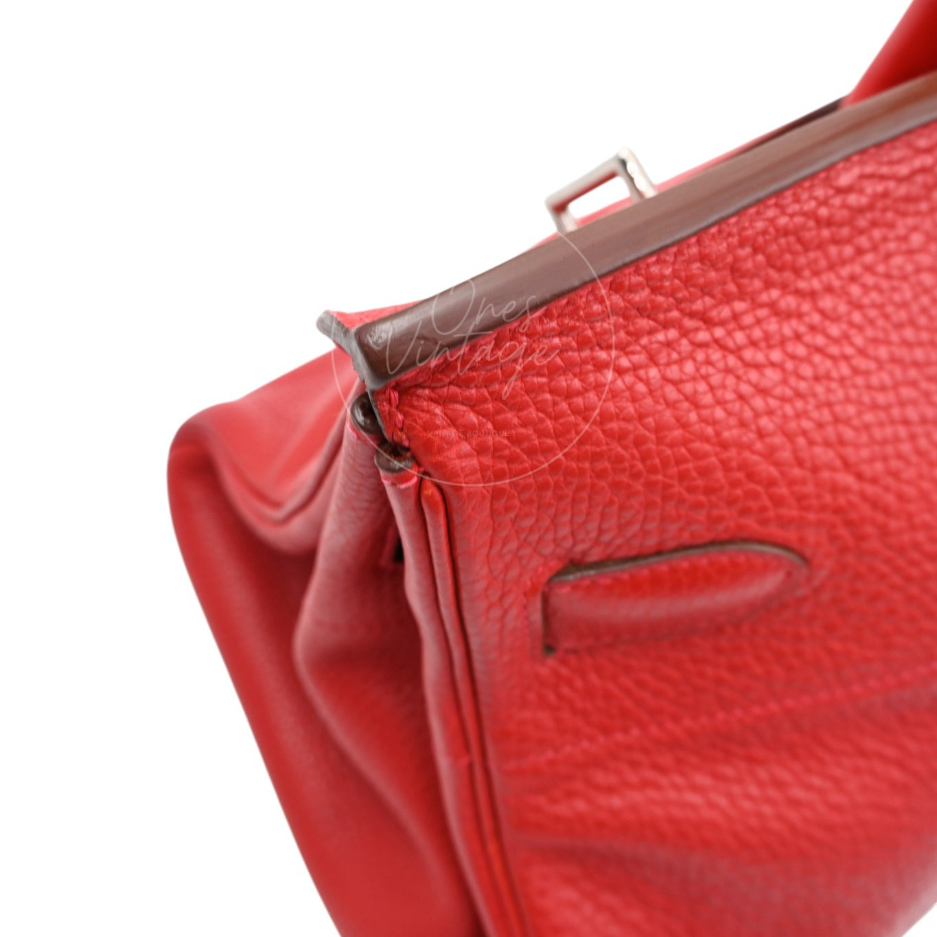 [Pre-owned] Hermes Shoulder Birkin Red PHW Stamp Square I