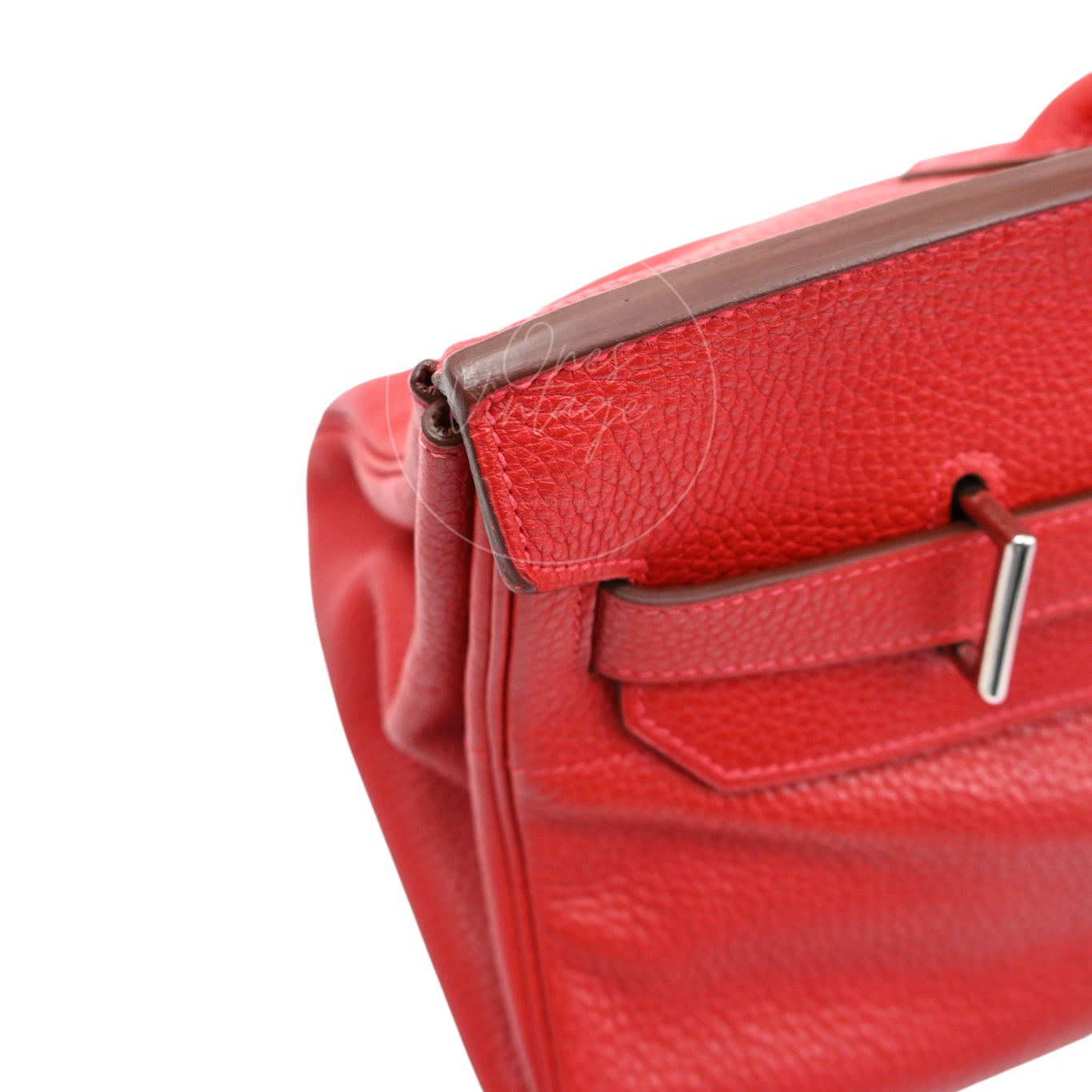 [Pre-owned] Hermes Shoulder Birkin Red PHW Stamp Square I