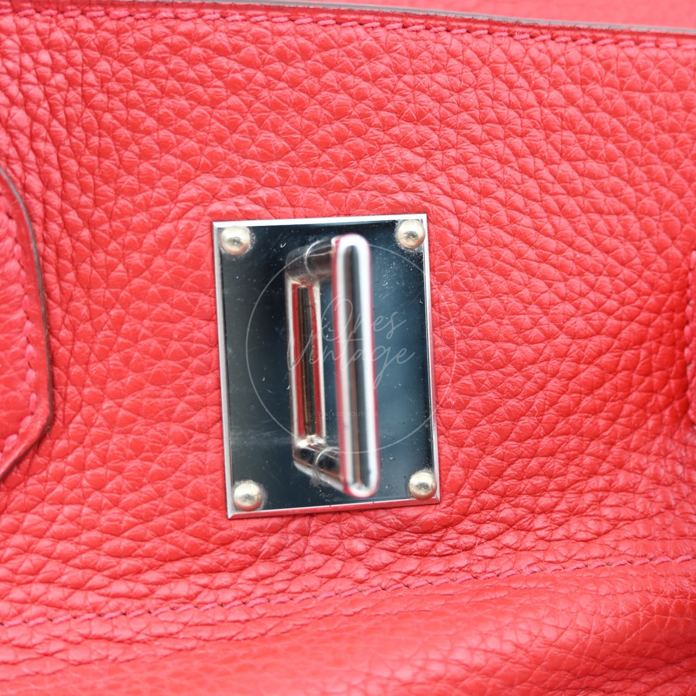 [Pre-owned] Hermes Shoulder Birkin Red PHW Stamp Square I