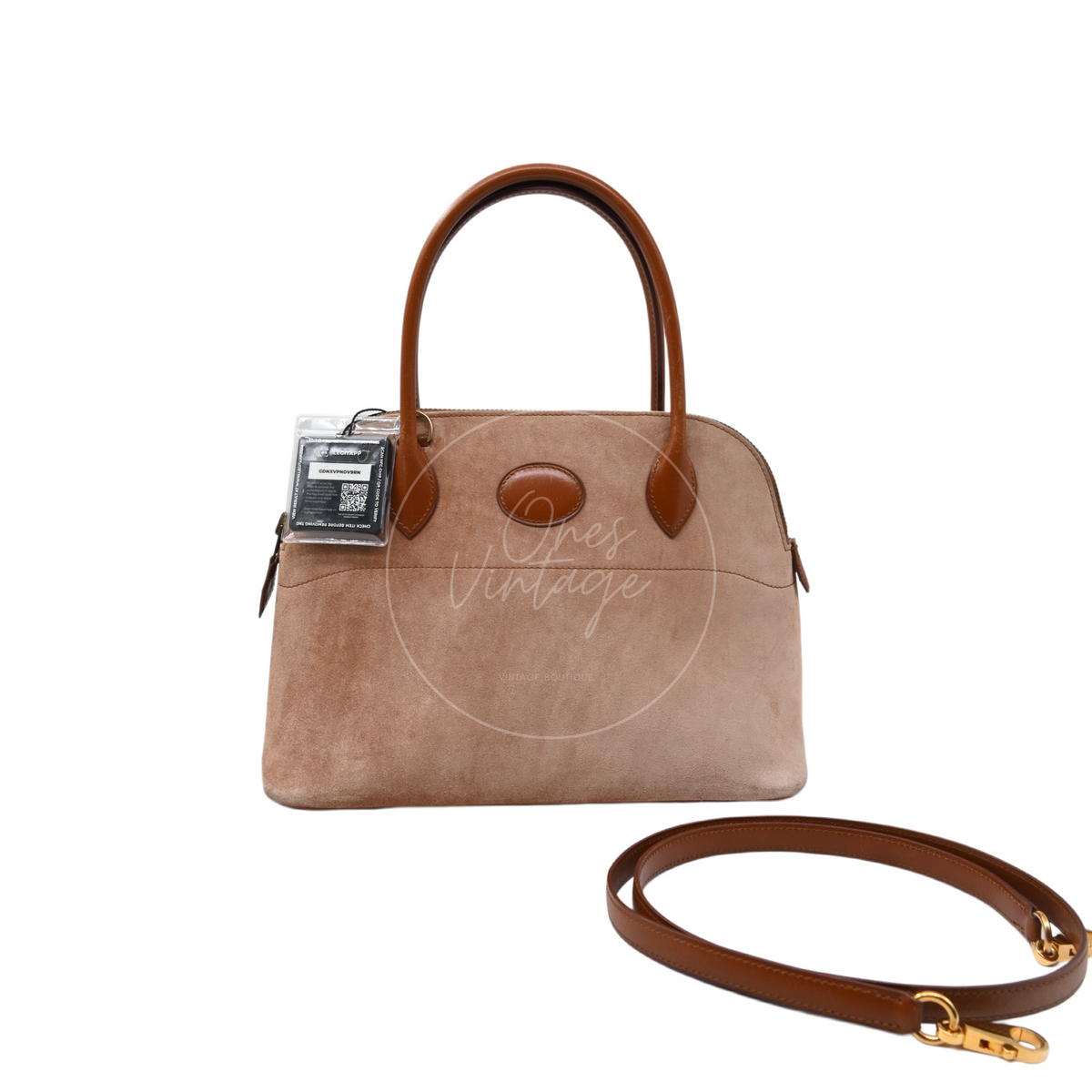 Hermès Bolide 27 in brown suede and leather with gold-tone hardware, Stamp J, full set with shoulder strap and authenticity tag
