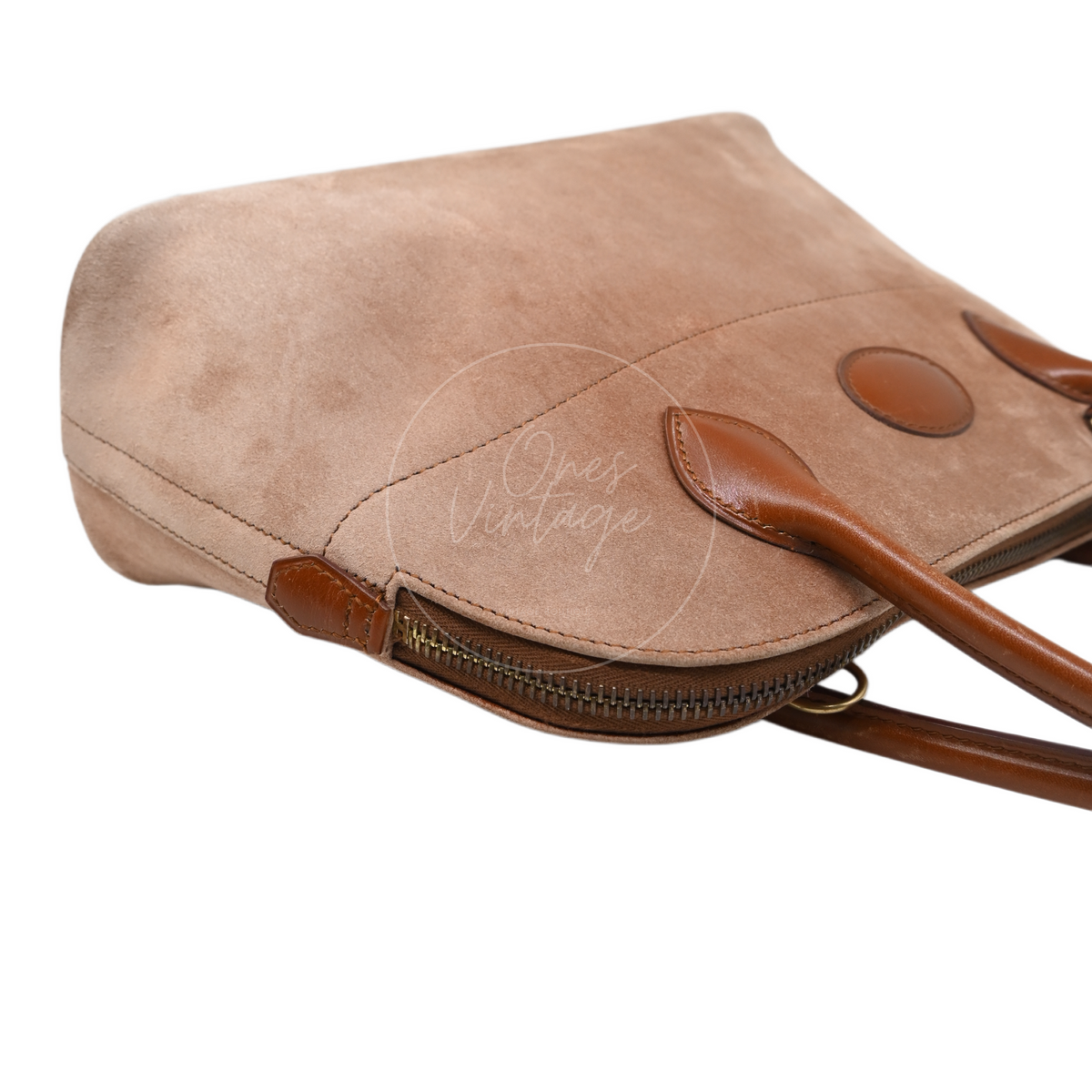 Hermès Bolide 27 in brown suede and leather with gold-tone hardware, Stamp J, rear top panel and handles