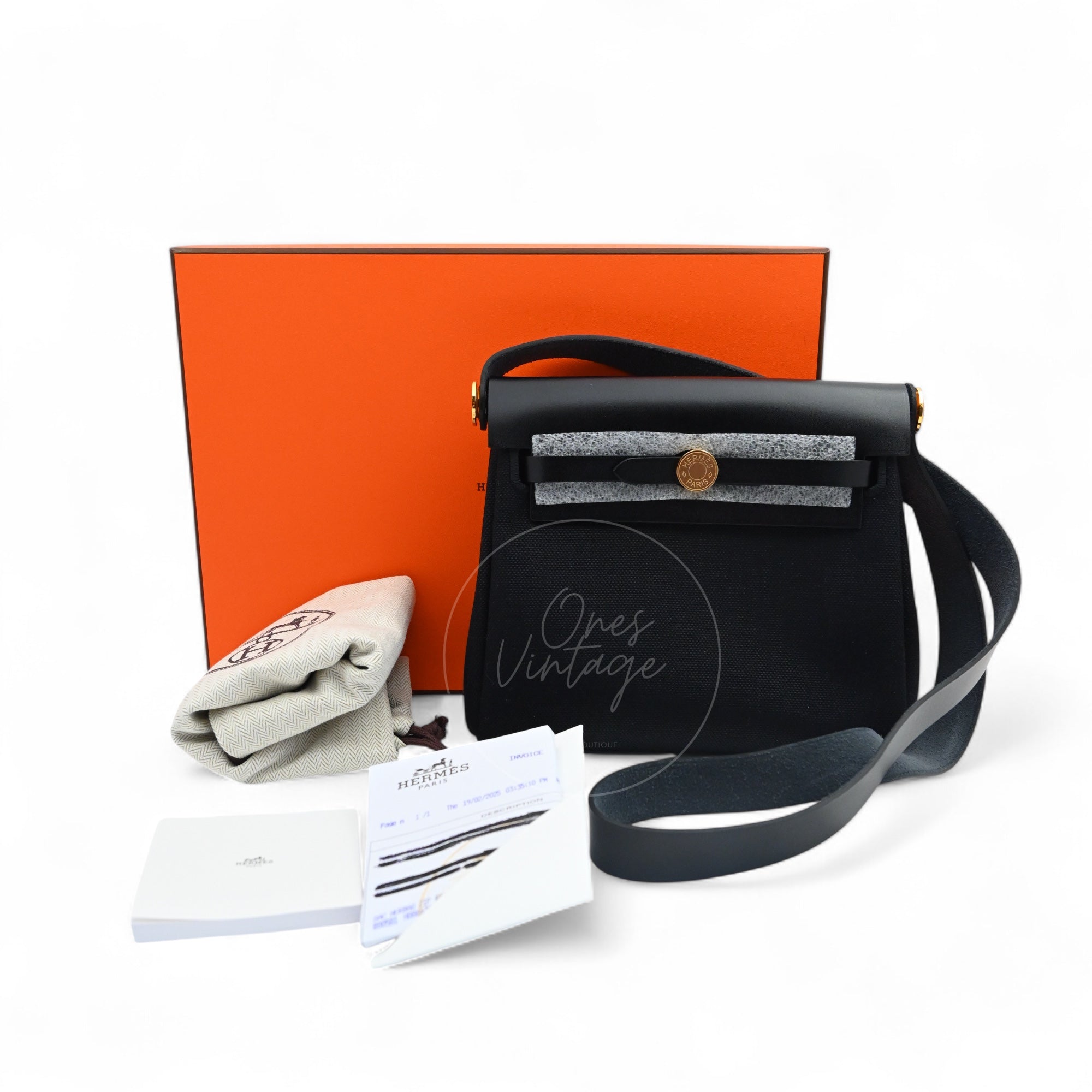 [Unused] Hermes Herbag Zip 20 Mini Black Canvas Swift GHW Stamp W