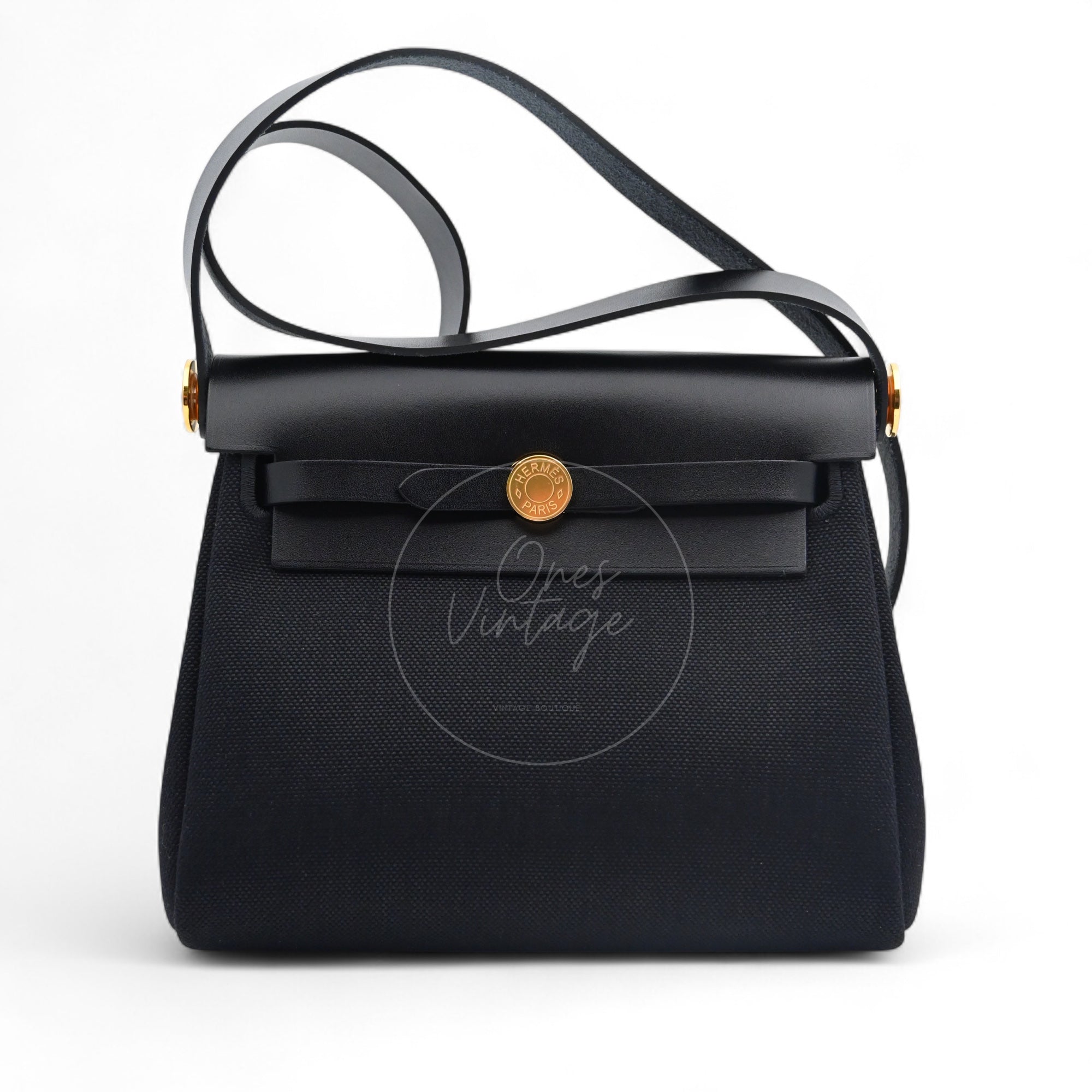 [Unused] Hermes Herbag Zip 20 Mini Black Canvas Swift GHW Stamp W
