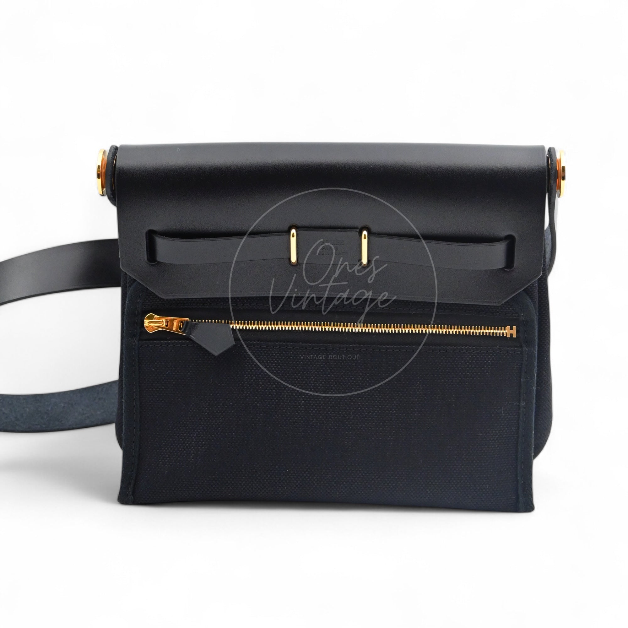 [Unused] Hermes Herbag Zip 20 Mini Black Canvas Swift GHW Stamp W