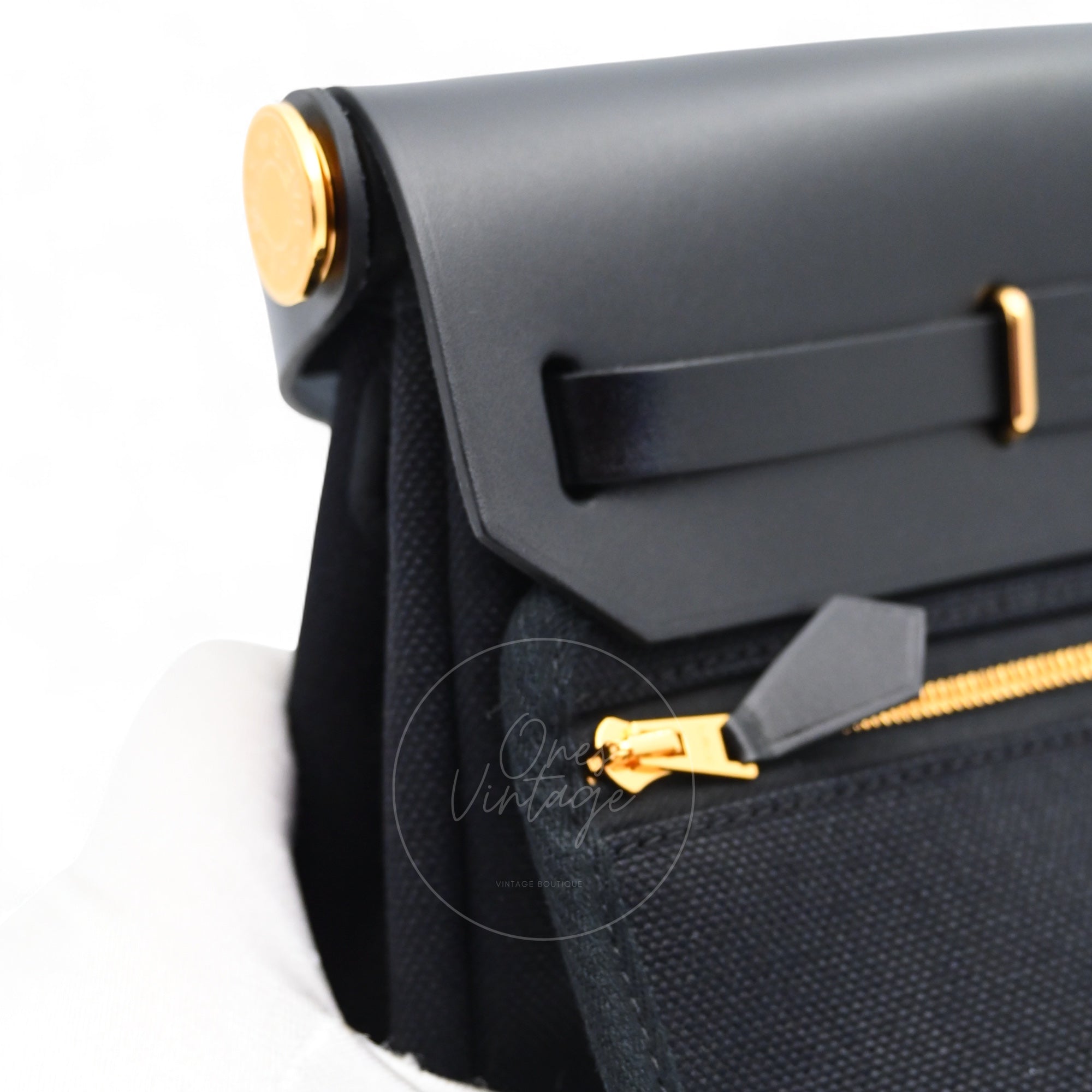 [Unused] Hermes Herbag Zip 20 Mini Black Canvas Swift GHW Stamp W