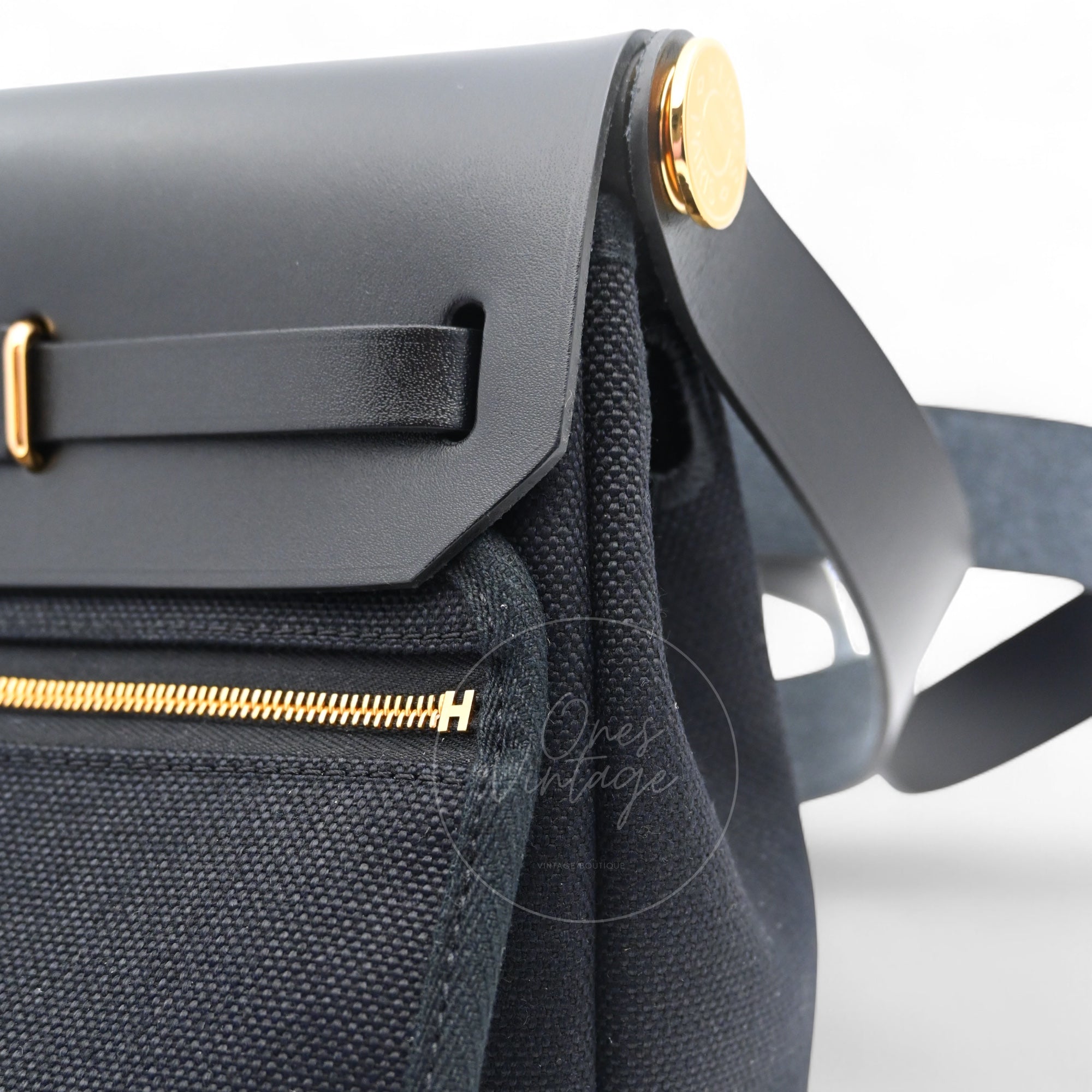 [Unused] Hermes Herbag Zip 20 Mini Black Canvas Swift GHW Stamp W